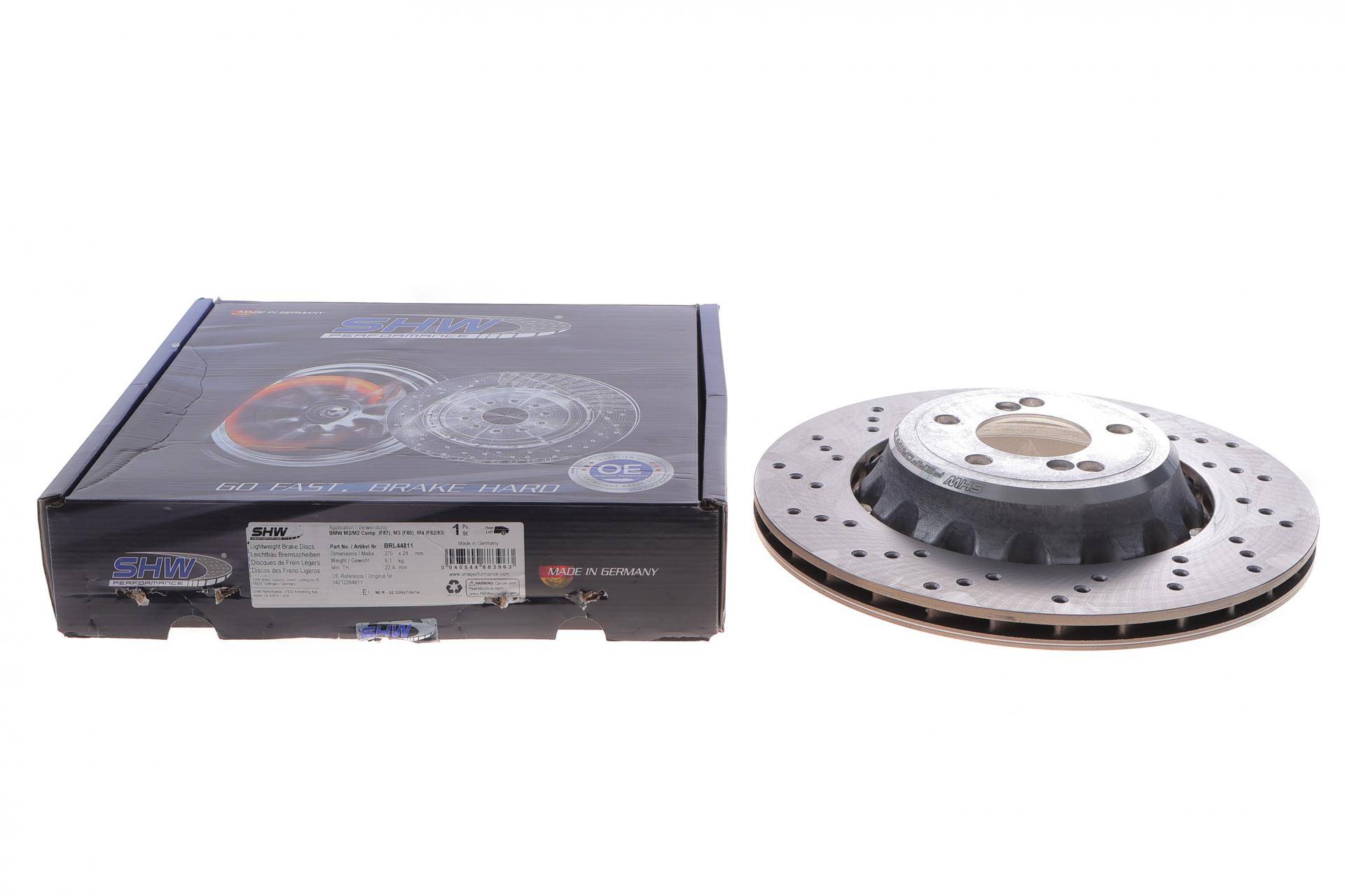 Диск гальмівний (задній) BMW M3 (F30/F80)/M4 (F82/F83) 14-20 (370x24) (L) (з покрит.) (вентил.) (з отворами)