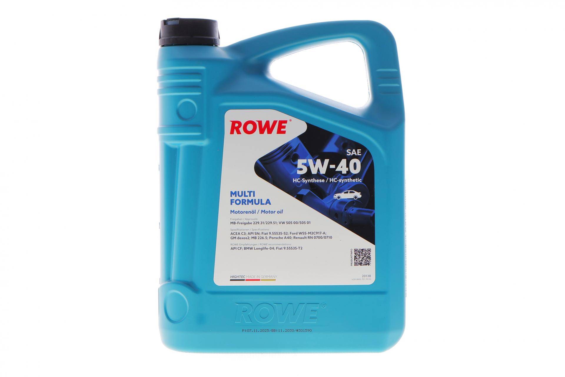 Олива 5W40 HIGHTEC MULTI FORMULA (4L) (MB 229.31/229.51/226.5/VW 505 00/505 01/BMW LL-04)