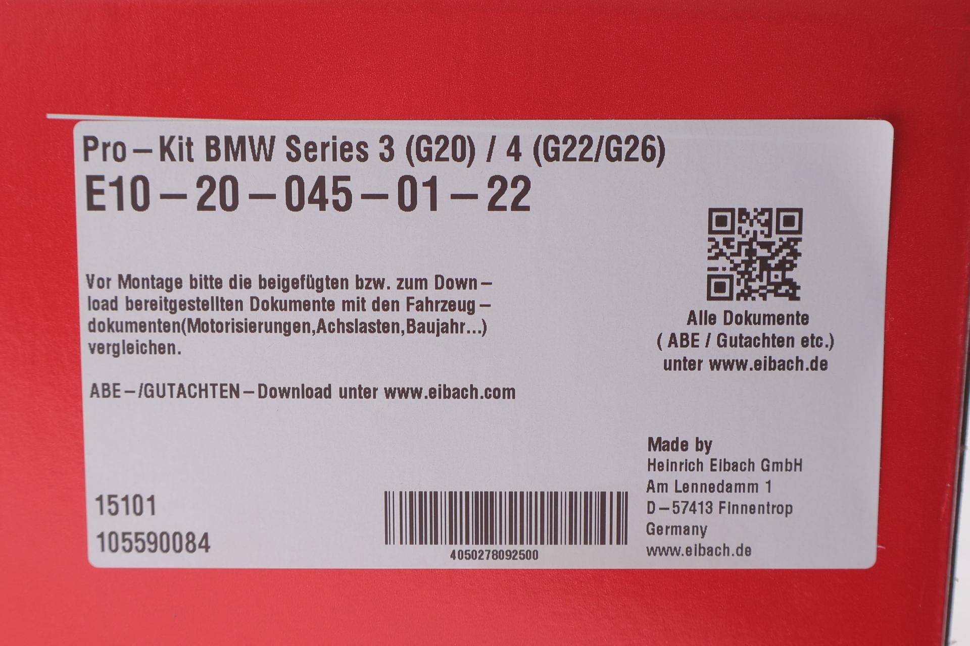 Комплект пружин (Pro-Kit) BMW 3 (G20) 18-/4 (G22/G82/G26) 20- (B47/B48/B46) (4 шт.)