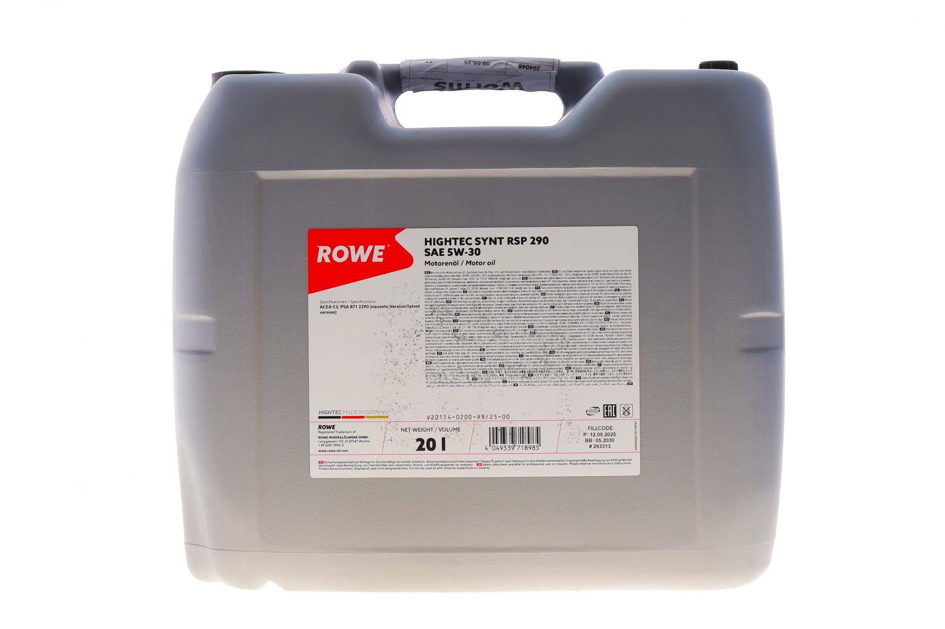 Олива 5W30 HIGHTEC SYNT RSP 290 (20L) (PSA B71 2290) (ACEA C2)
