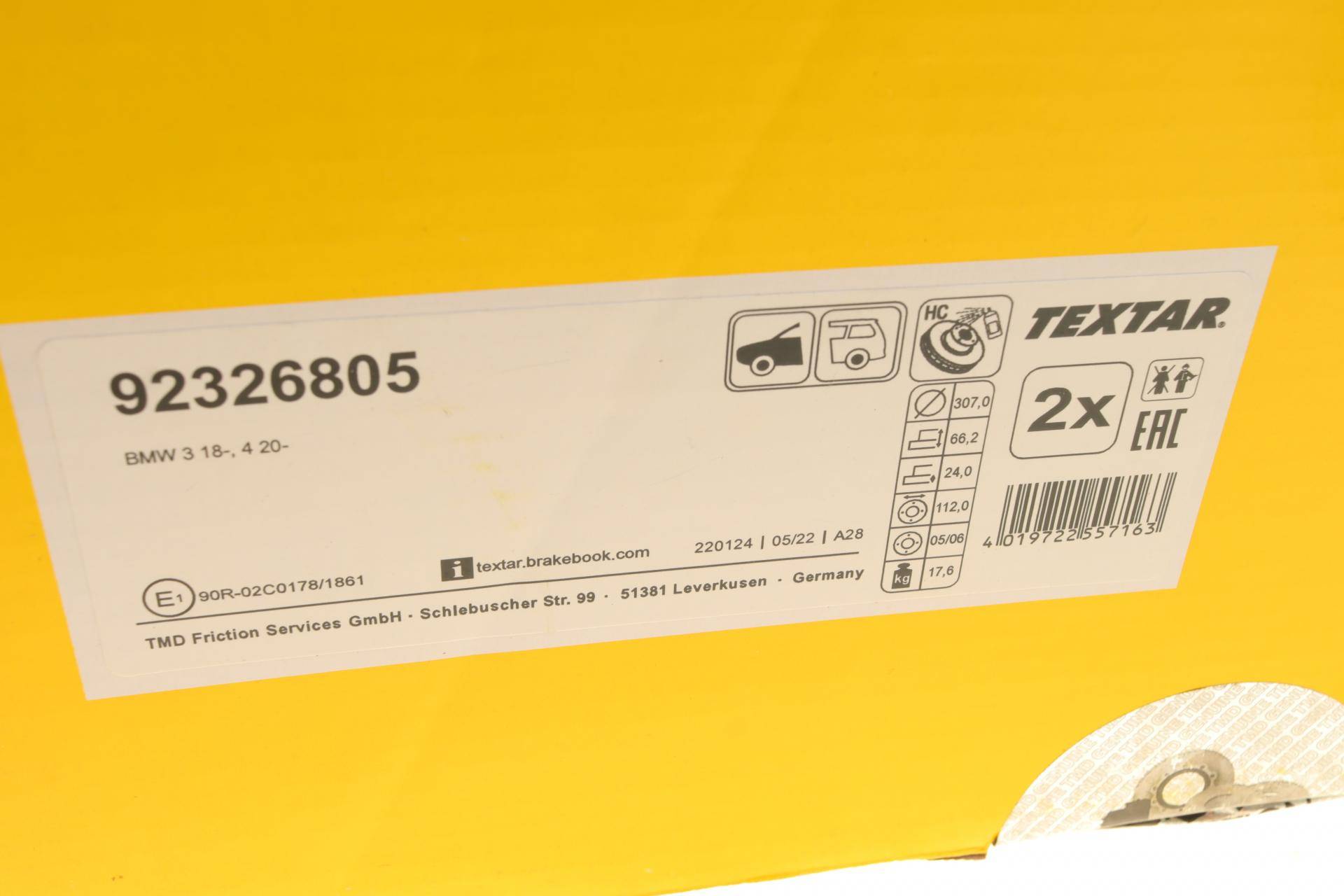 Диск гальмівний (передній) BMW 2 (G42)/3 (G20/G80)/4 (G26/G23/G83) 20- (307x24) PRO+