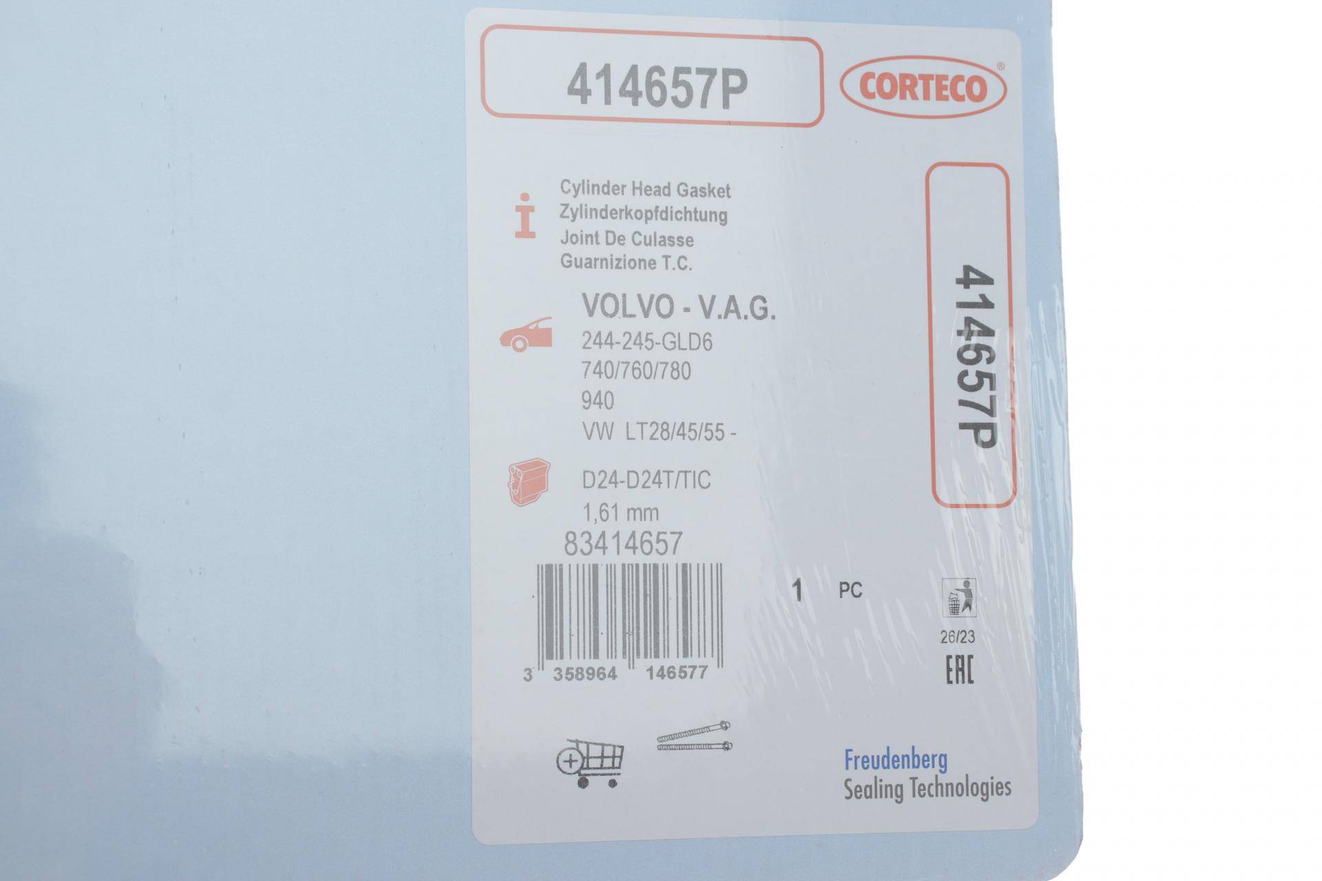 Прокладка ГБЦ VW LT 28-55 2.4D -96, Ø78,50mm, 1,61mm, (3 метки)