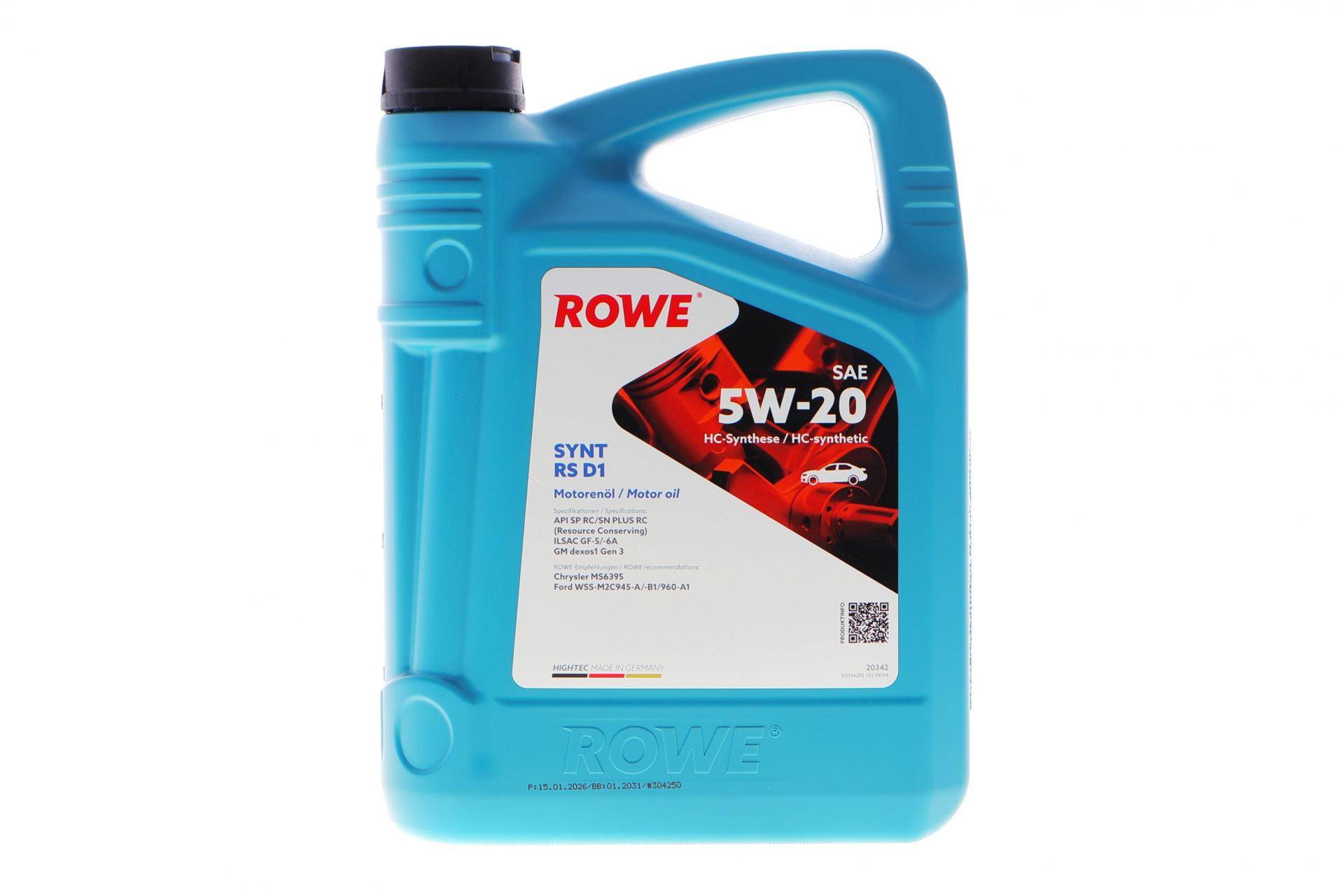 Олива 5W20 HIGHTEC SYNT RS D1 (4L) (WSS-M2C945-A/-B1/960-A1/MS6395/dexos1 Gen 2)(API SP RC/SN PLUS RC