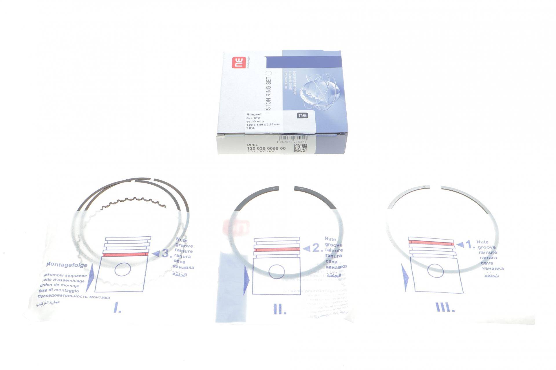 Кільця поршневі Opel Astra G/H/Vectra B/C 2.0/2.2 00- (86.00mm/STD) (1.2-1.5-2.5)