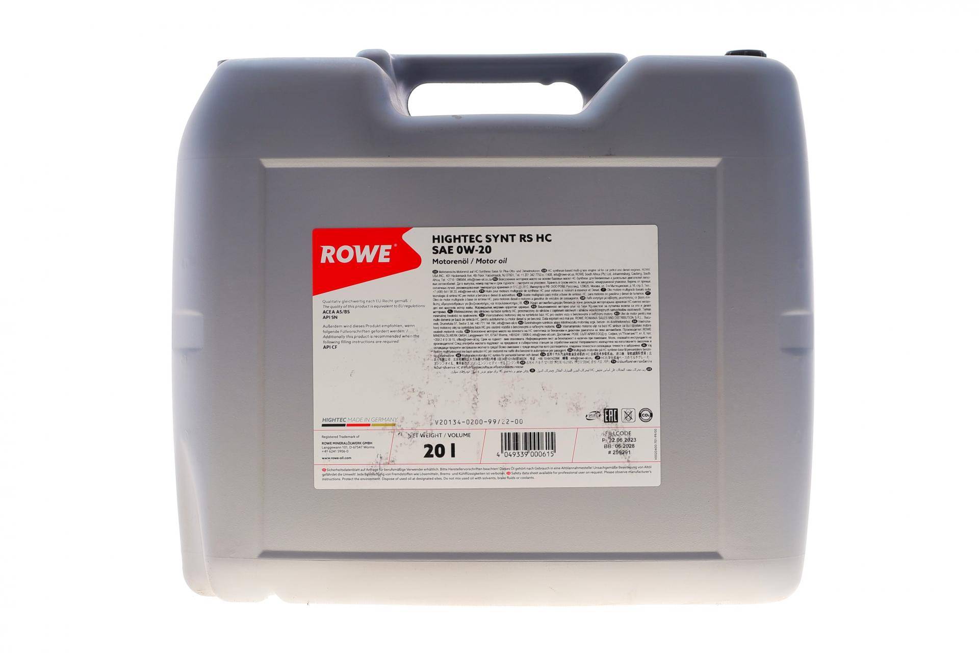 Олива 0W20 HIGHTEC SYNT RS HC (20L) (ACEA A5/B5) (API SN/API CF)