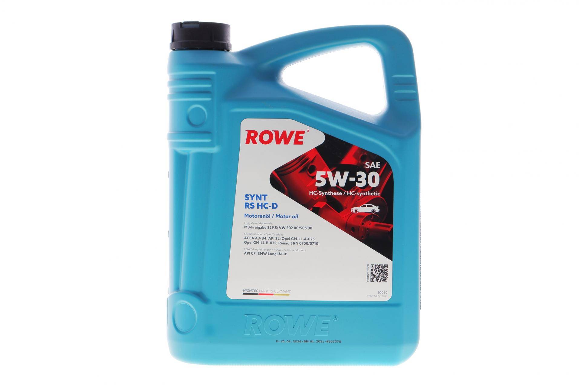 Олива 5W30 HIGHTEC SYNT RS HC-D (4L) (MB 229.5/VW 502 00/505 00/GM-LL-A-025/BMW LL-01)
