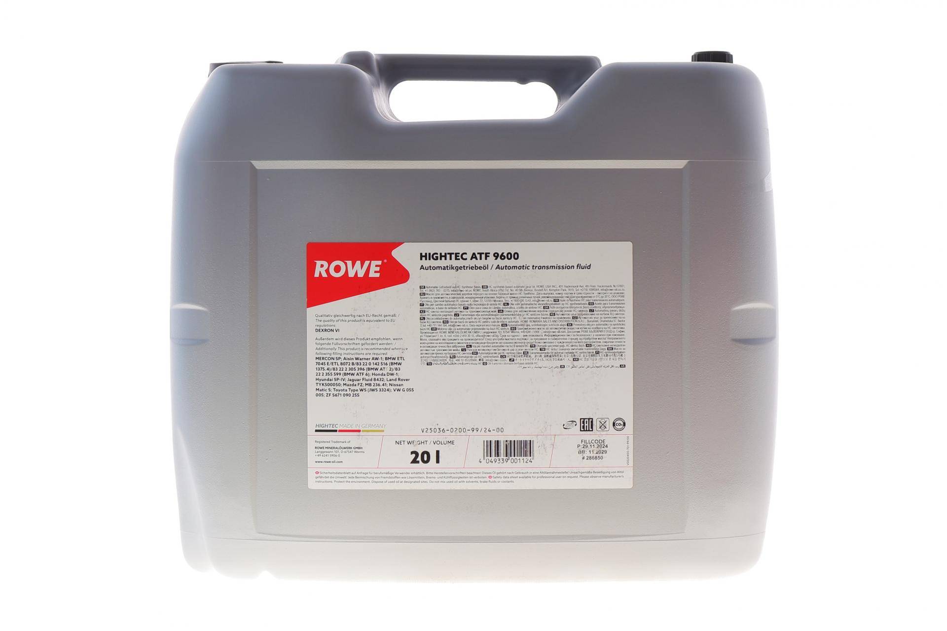 Олива HIGHTEC ATF 9600 (20L) (DEXRON VI/BMW ETL 7045 E/ETL 8072 B/MB 236.41) (червоний)