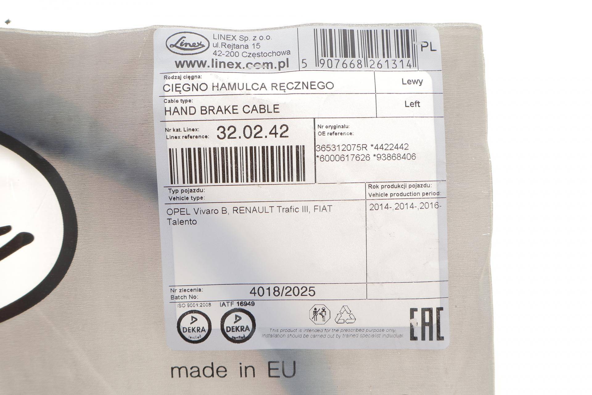 Трос ручника (L) Renault Trafic/Opel Vivaro 14- (1525/1378 мм)