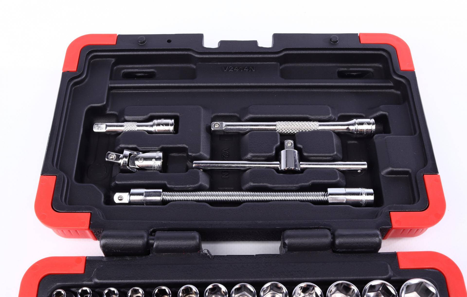 Набір інструментів комбінований 1/4" (головки, головки зі вставкою) 46 од. (хромовані)