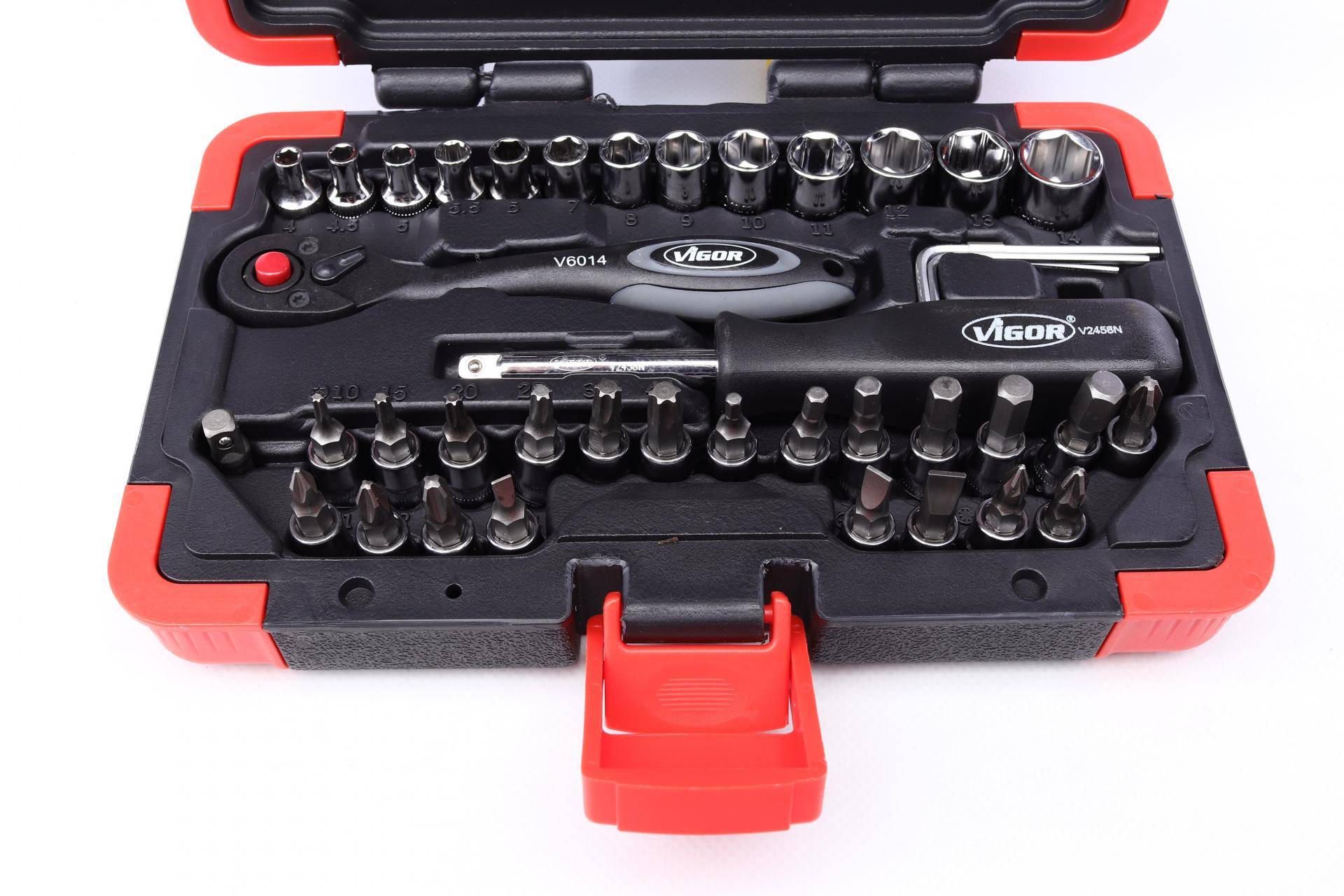 Набір інструментів комбінований 1/4" (головки, головки зі вставкою) 46 од. (хромовані)