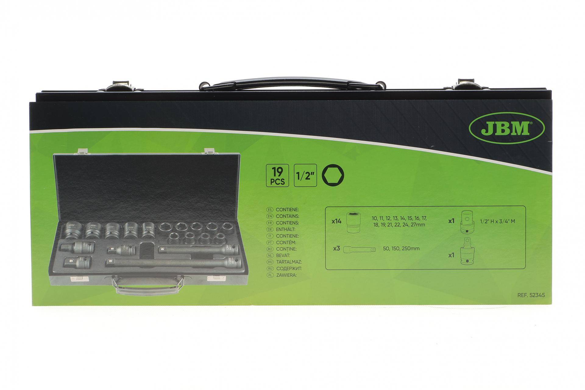 Набір ударних головок 1/2" 10-27 мм 19 од. та 2 подовжувача