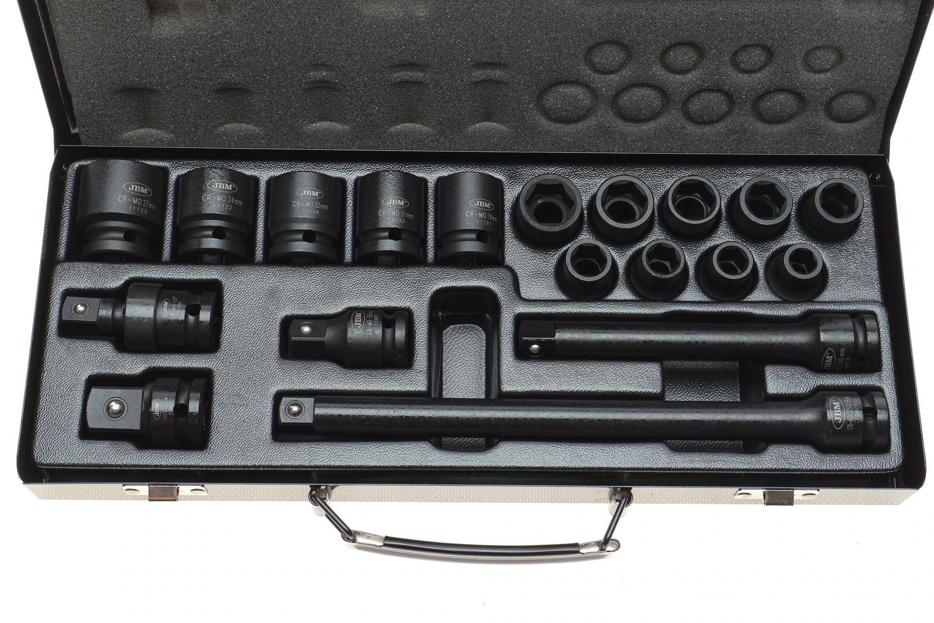 Набір ударних головок 1/2" 10-27 мм 19 од. та 2 подовжувача