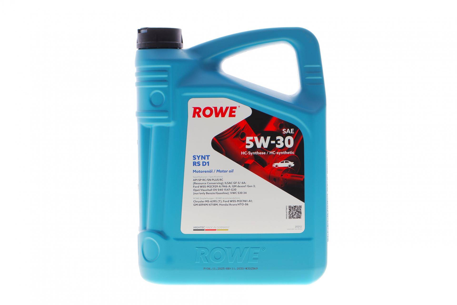 Олива 5W30 HIGHTEC SYNT RS D1 (4L) (Ford WSS-M2C945-A/929-A/946-A/GM DEXOS1 GEN2/GM 6094M/4718M)