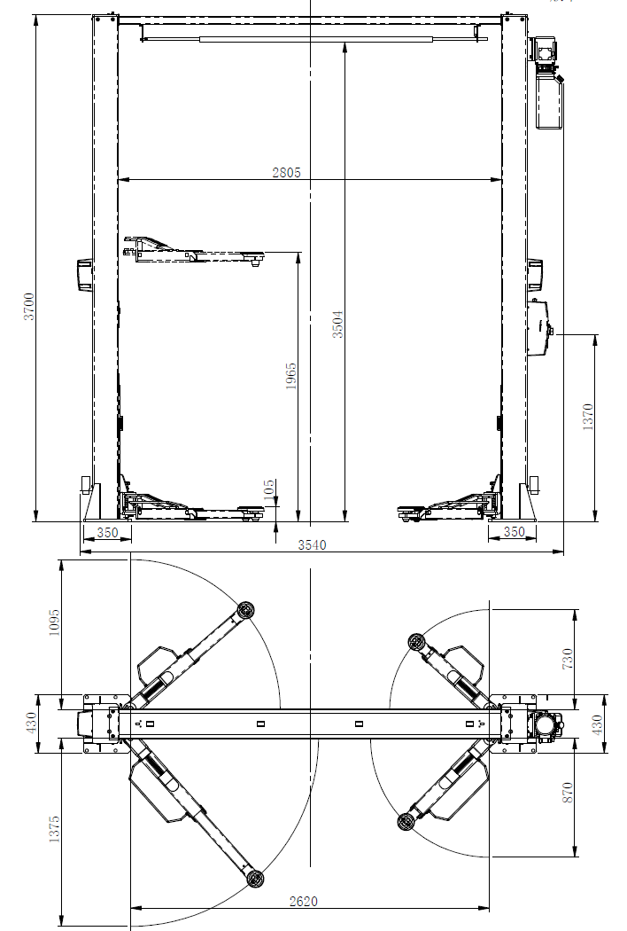 Підйомник двостійковий 4000 кг 230В верхньою синхронізацією (без монтажу)