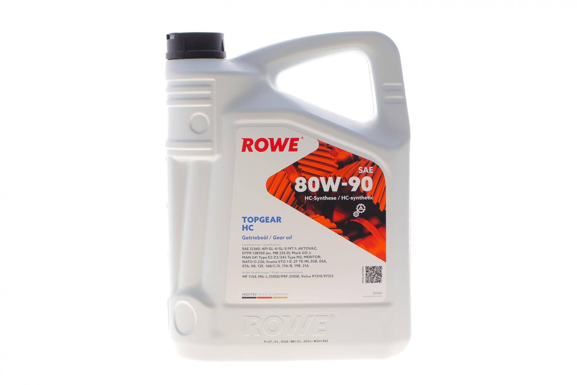 Олива 80W90 HIGHTEC TOPGEAR HC (5L) (MB 235.0/MAN 341 Type E2/ZF TE-ML 02B) (API GL-4/GL-5) (жовтий)