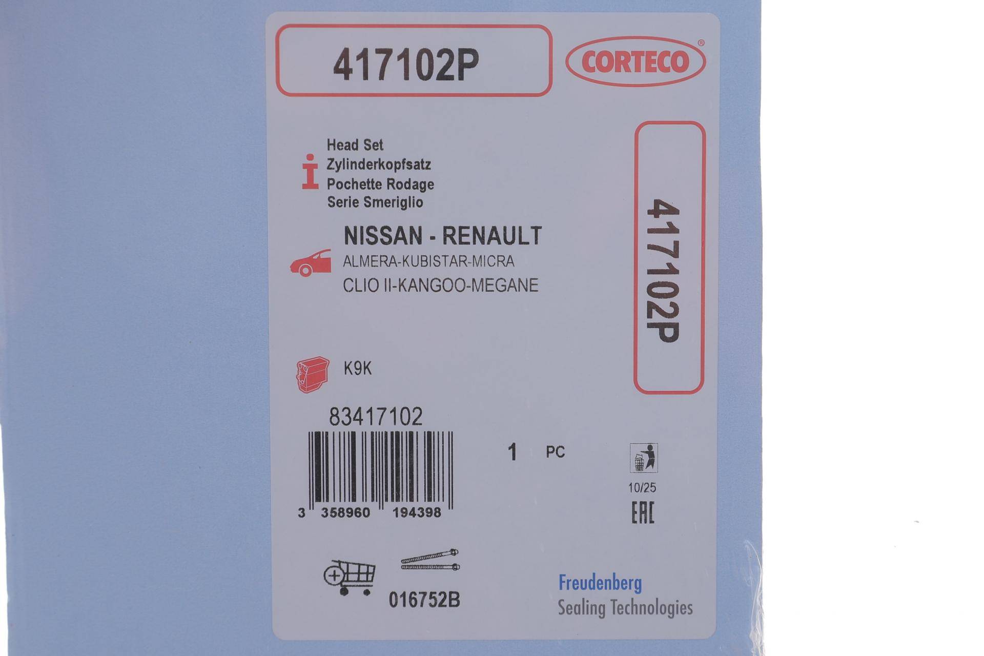 Комплект прокладок (верхній) Renault Kangoo 1.5dCi 08-