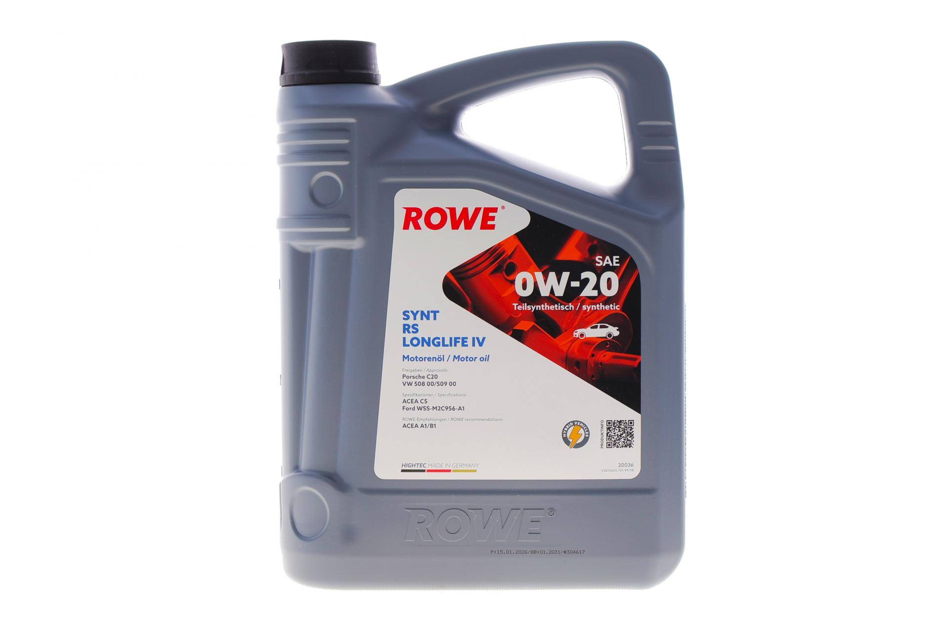 Олива 0W20 HIGHTEC SYNTH RS LONGLIFE IV (4L) (Porsche C20/VW 508 00/509 00) (ACEA A1/B1/C5)