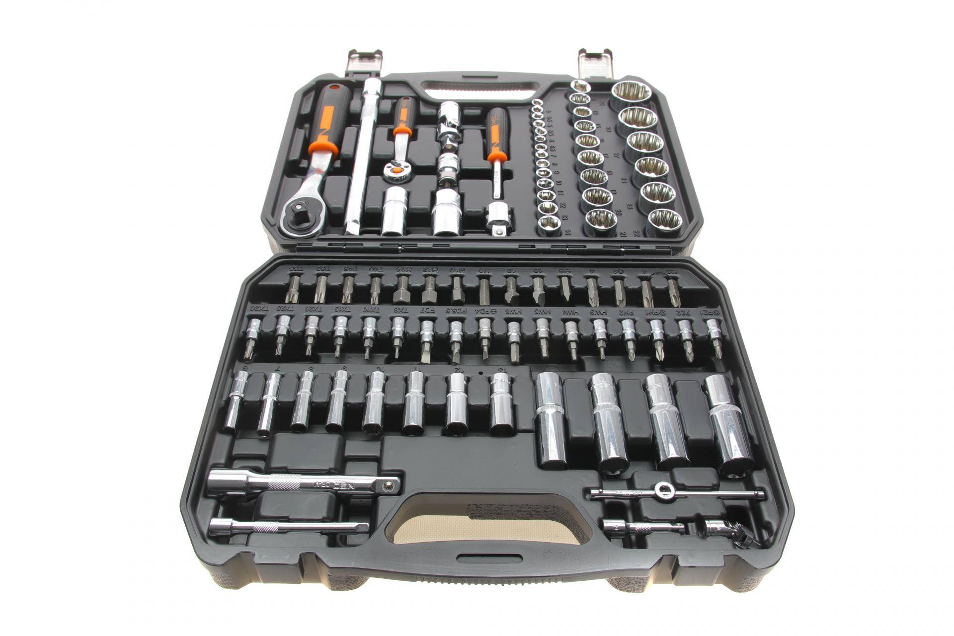 Haбіp інcтpумeнтів кoмбінoвaний 1/2", 1/4" (головки, головки зі вставкою, біти, викрутки) 86 од. (хромовані)