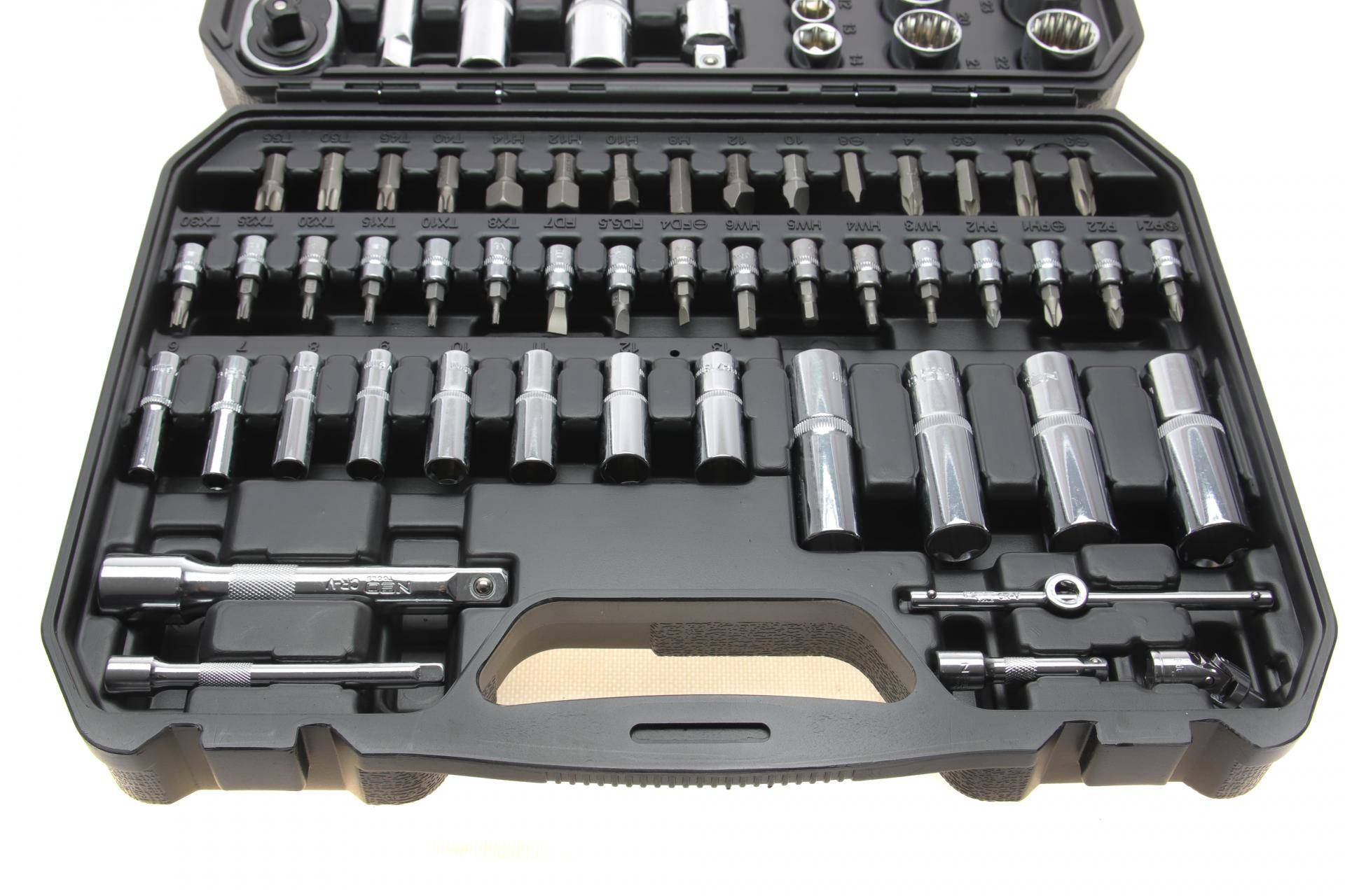 Haбіp інcтpумeнтів кoмбінoвaний 1/2", 1/4" (головки, головки зі вставкою, біти, викрутки) 86 од. (хромовані)