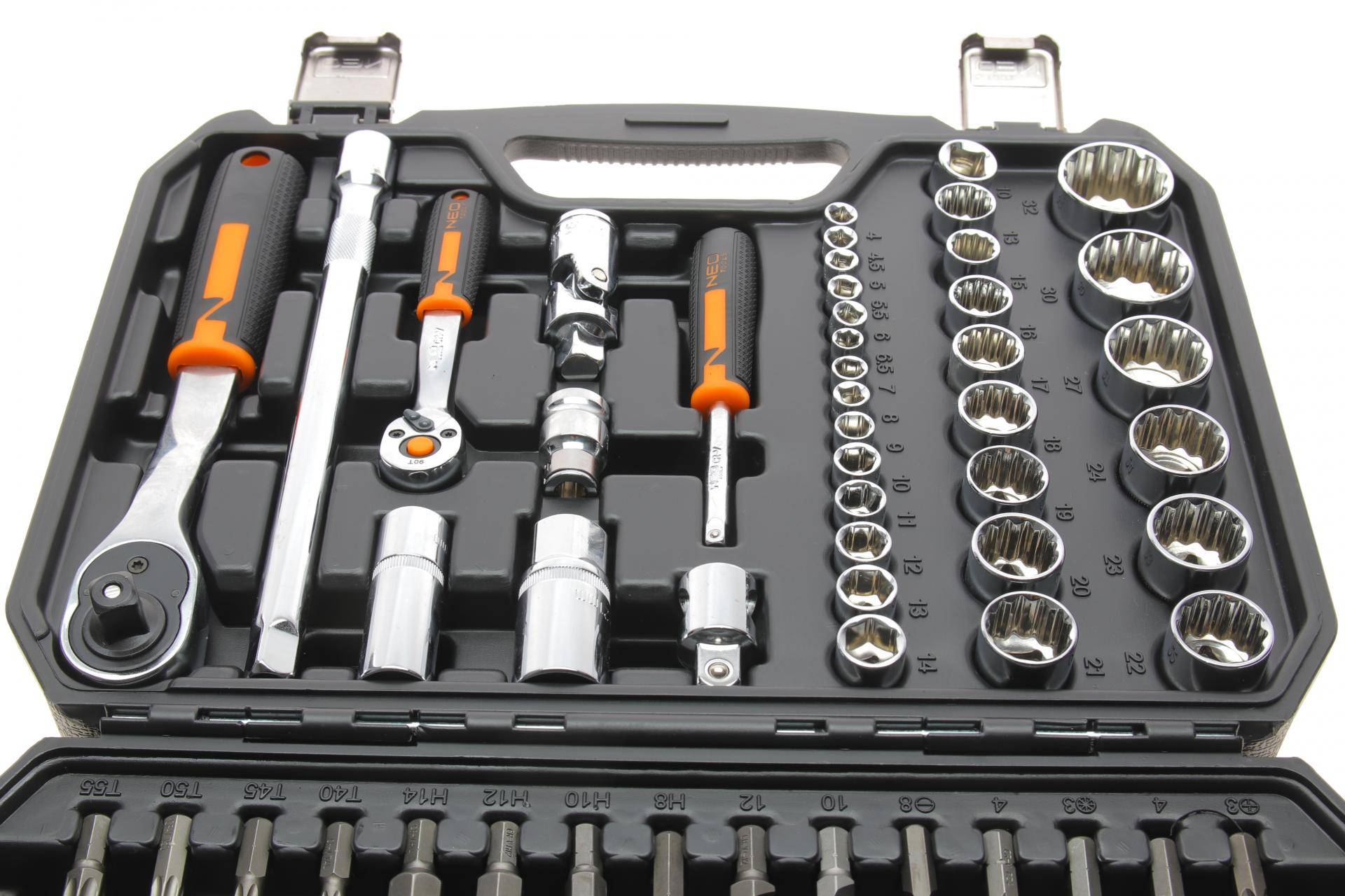 Haбіp інcтpумeнтів кoмбінoвaний 1/2", 1/4" (головки, головки зі вставкою, біти, викрутки) 86 од. (хромовані)