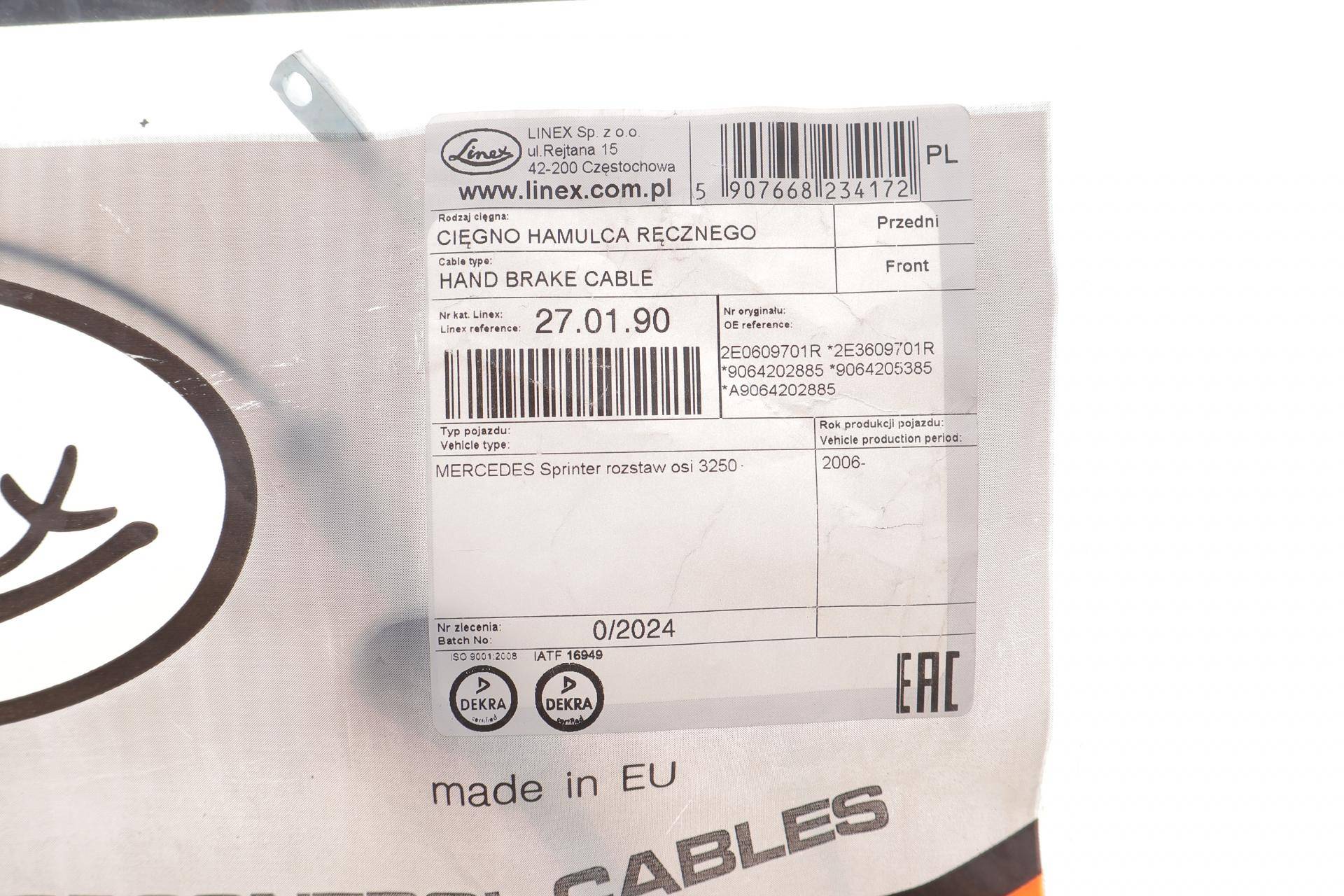 Трос ручника (центральний) MB Sprinter 06- (1374/271мм)