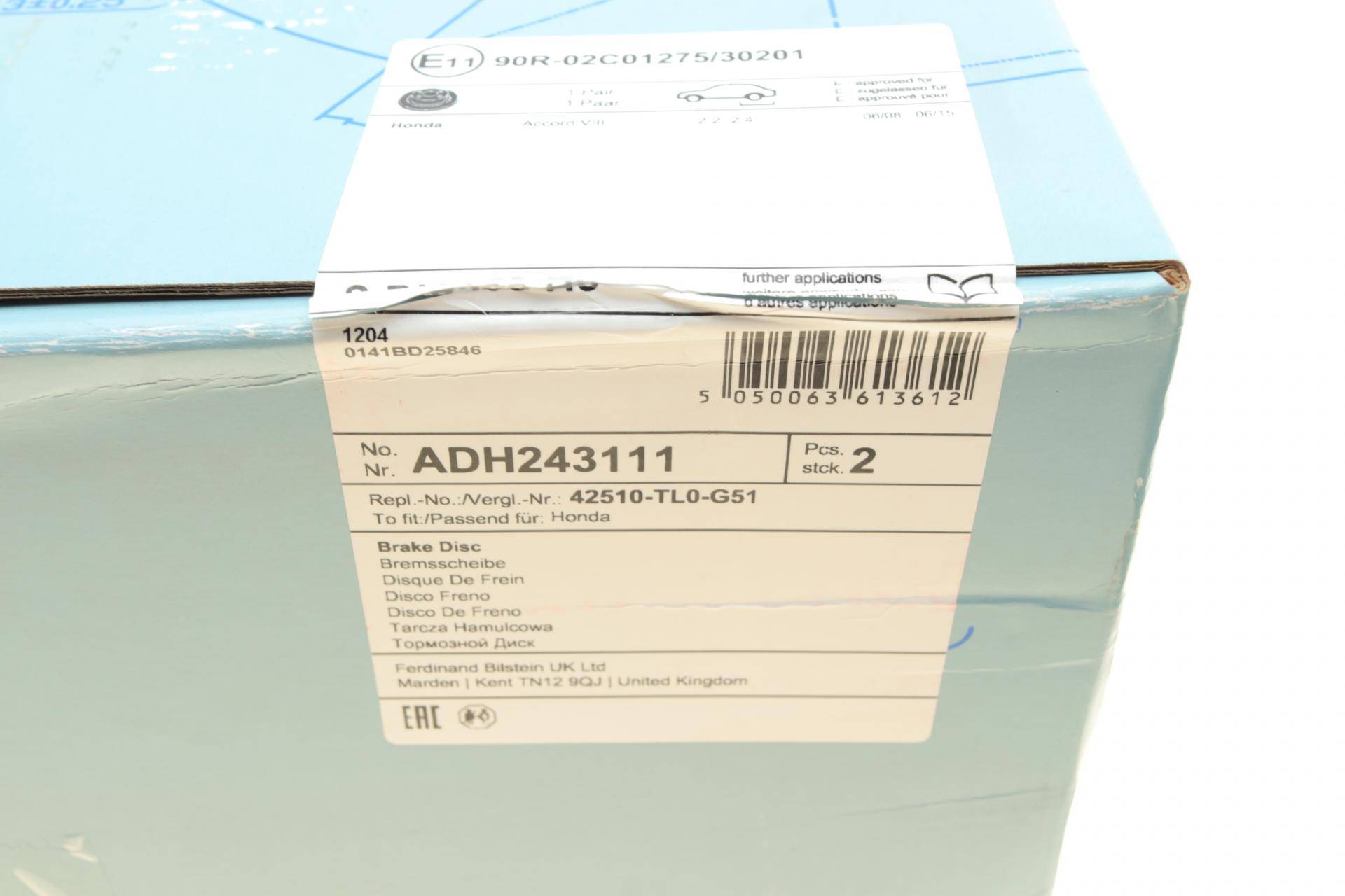 Диск гальмівний (задній) Honda Accord VIII/IX 08-(305x9)