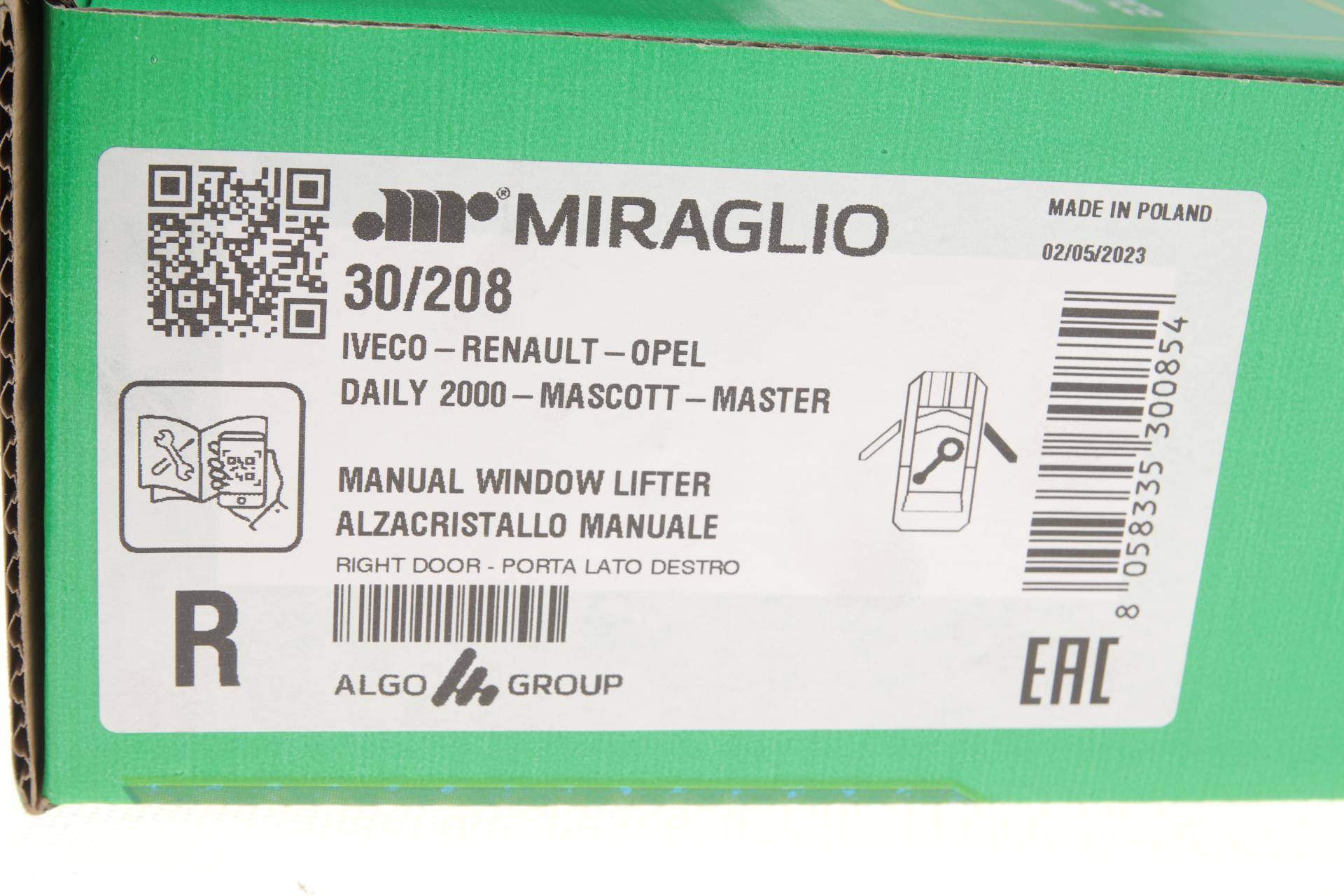 Склопідіймач (передній) Renault Master/Opel Moveno 98- (R) (ручної)