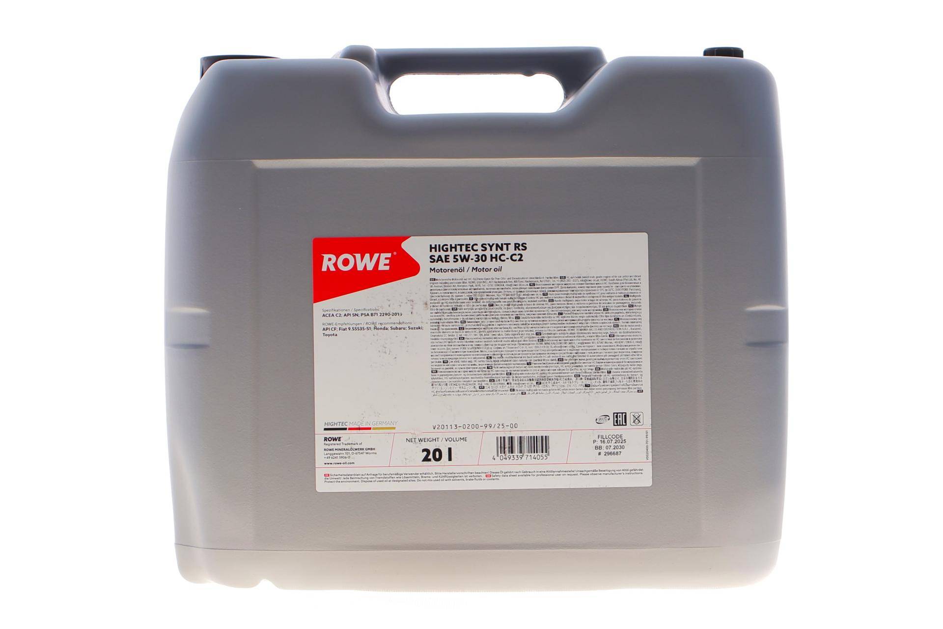 Олива 5W30 HIGHTEC SYNT RS HC-C2 (20L) (PSA B71 2290-2014/Fiat 9.55535-S1/Honda) (ACEA C2)