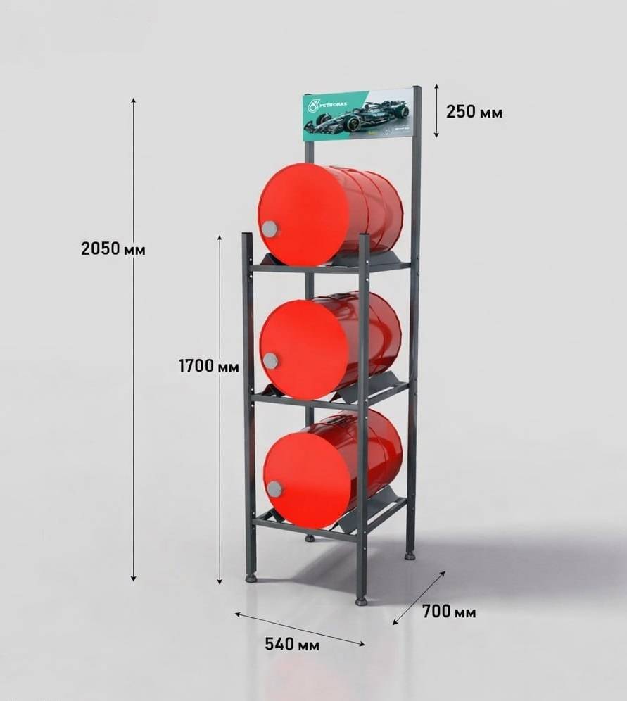 Стенд Petronas під три бочки 60л (2050*700*540 мм)