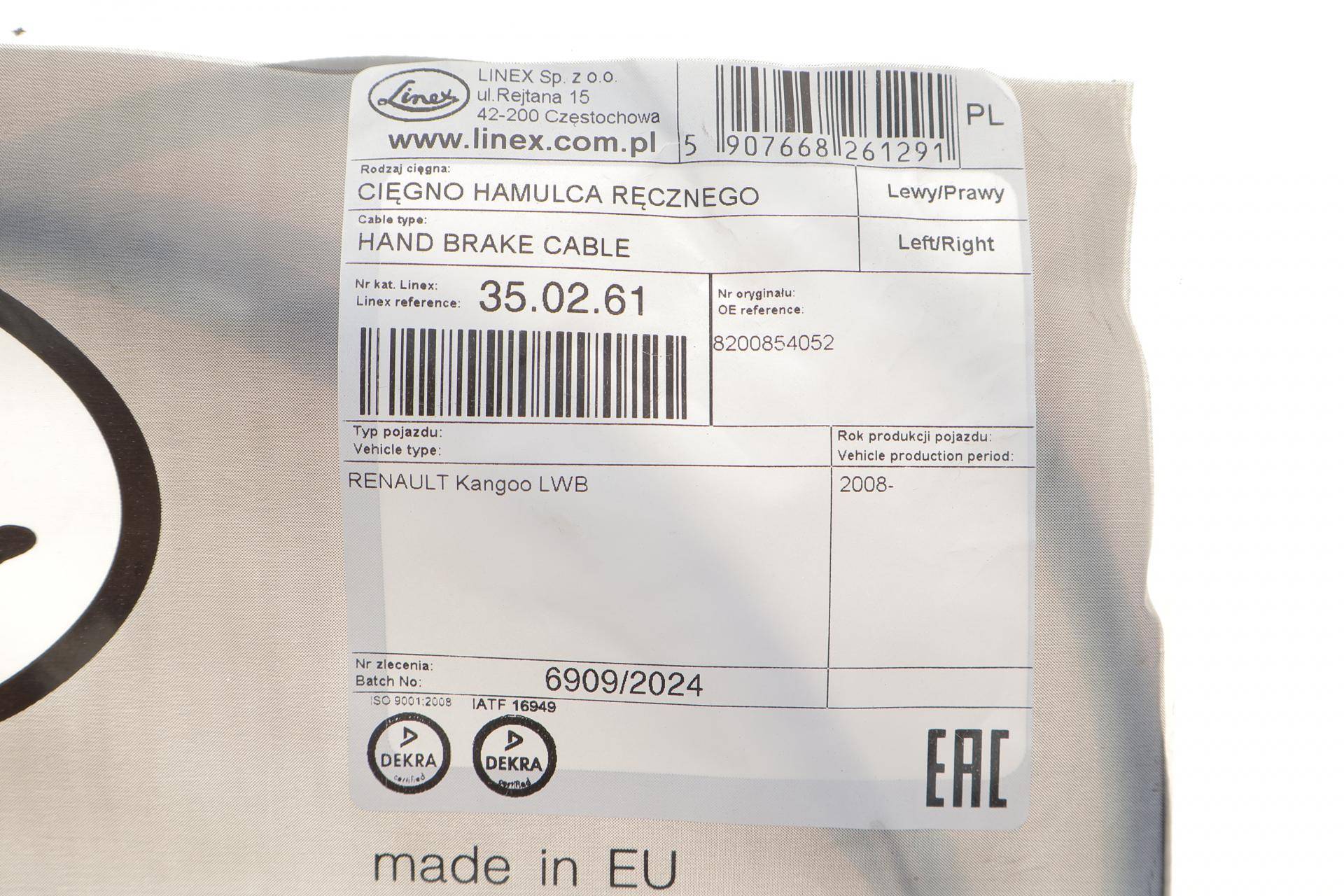 Трос ручника (задній) Renault Kangoo 1.2/1.5dCi/1.6 08- (2390mm)