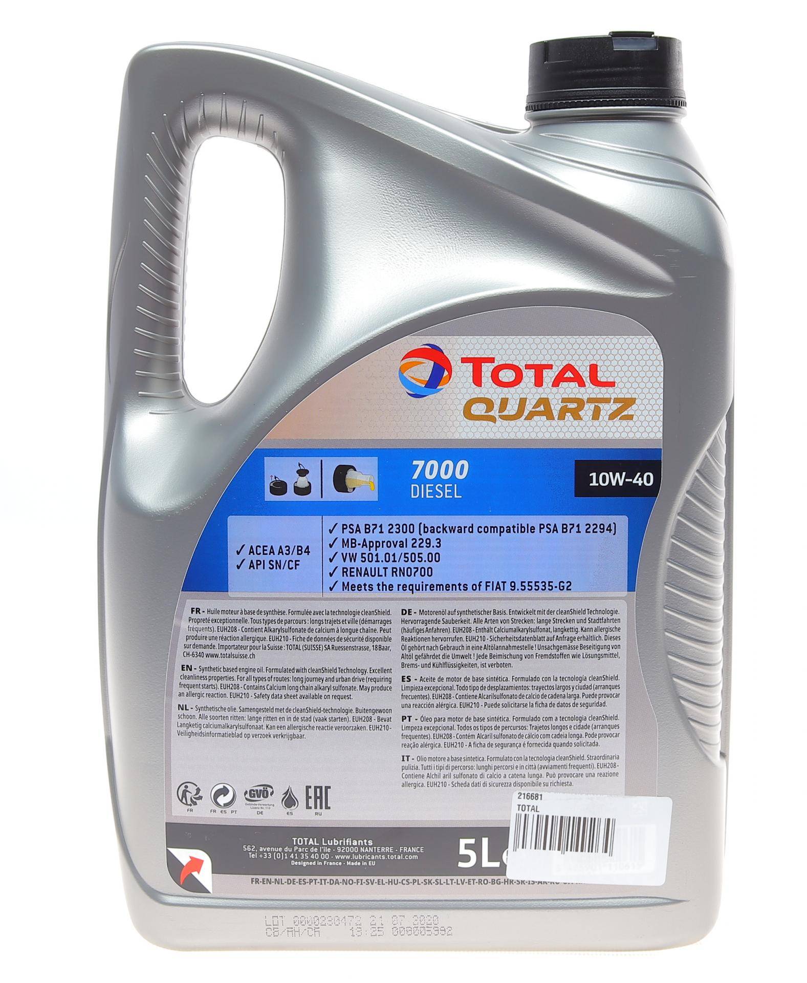 Олива 10W40 Quartz 7000 Diesel (5L) (MB229.1/VW505.00) (201524)