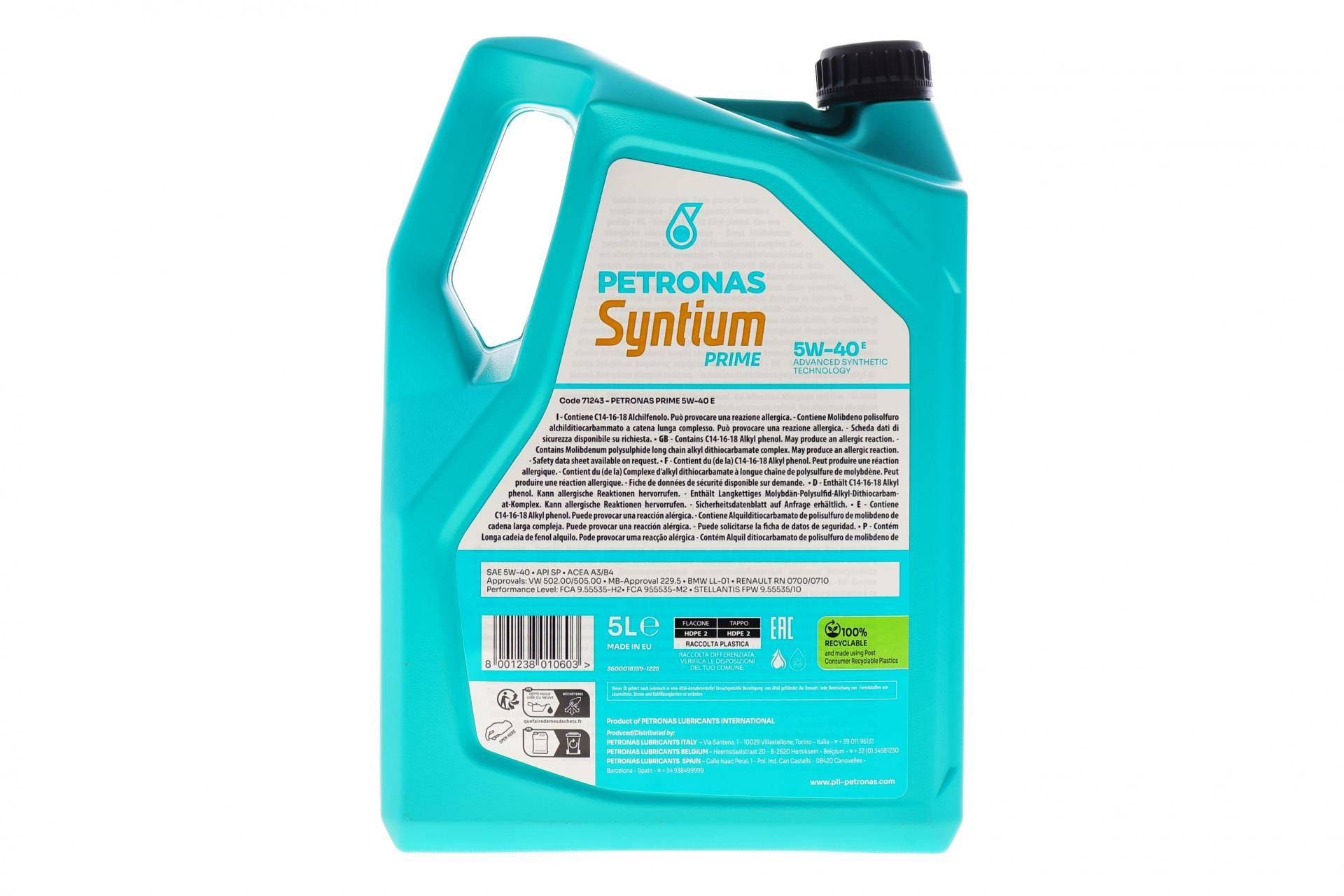 Олива 5W40 SYNTIUM PRIME E (5L) (MB 229.5/VW 502.00/505.00/LL-01/RN0700/RN0710) (API SP)(ACEA A3/B4) заміна для 70731M12EU