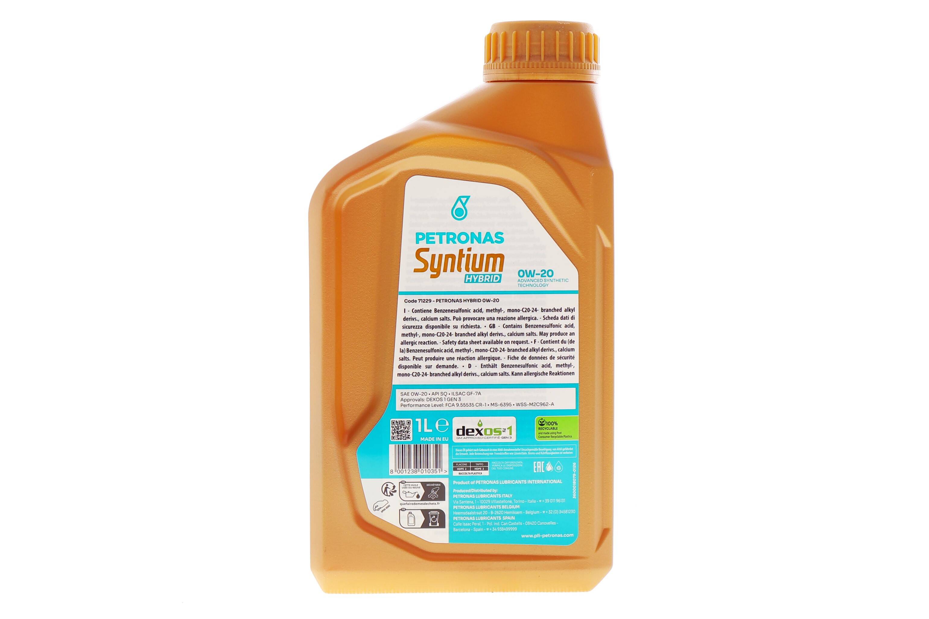 Олива 0W20 SYNTIUM HYBRID (1L) (API SQ/ILSAC GF-7A) (GM dexos1 Gen 3/Ford WSS-M2C962-A) заміна для 70803E18EU