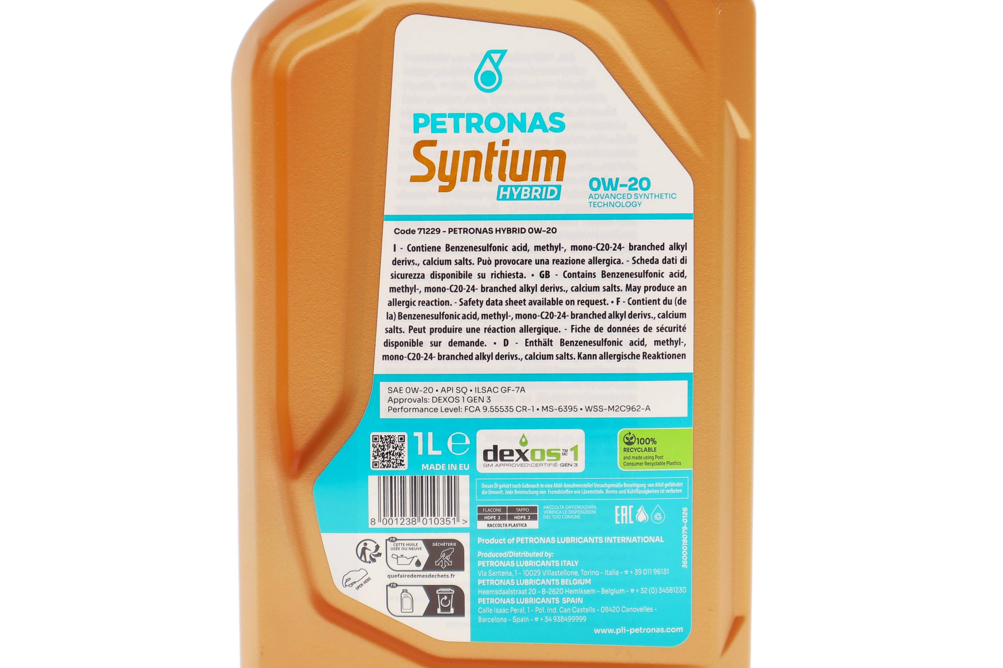 Олива 0W20 SYNTIUM HYBRID (1L) (API SQ/ILSAC GF-7A) (GM dexos1 Gen 3/Ford WSS-M2C962-A) заміна для 70803E18EU