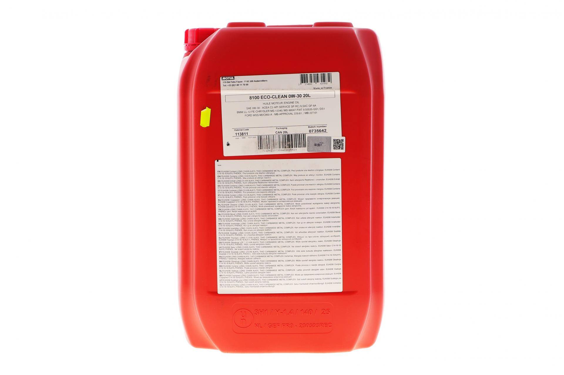 Олива 0W30 ECO-Clean 8100 (20L) (Toyota/Honda/Subaru/BMW LL-12 FE/MB 229.61/VW VWC 530 35) 113811