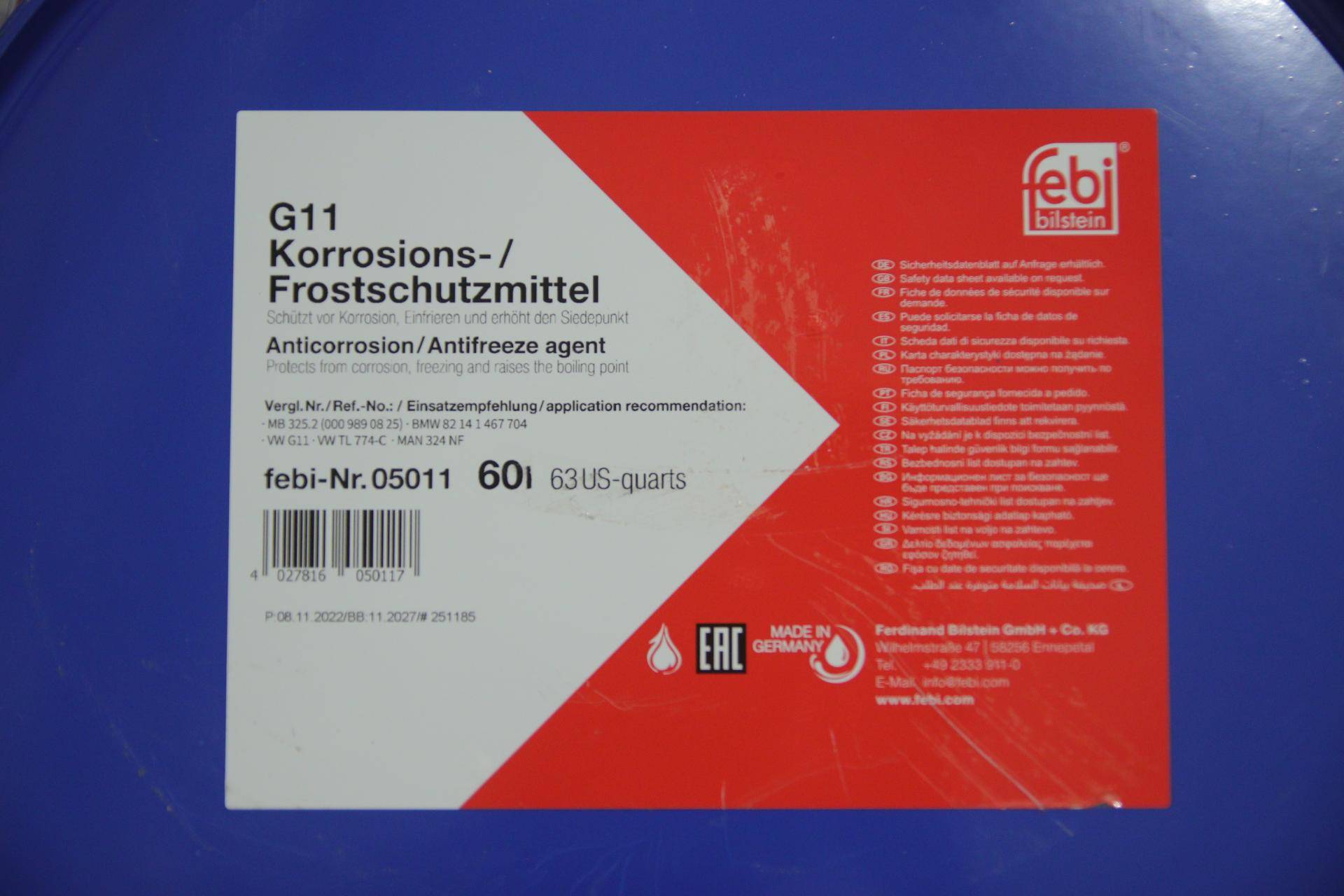 Антифриз (синій) G11 (60L) (MB325.0/325.2) (Концентрат)