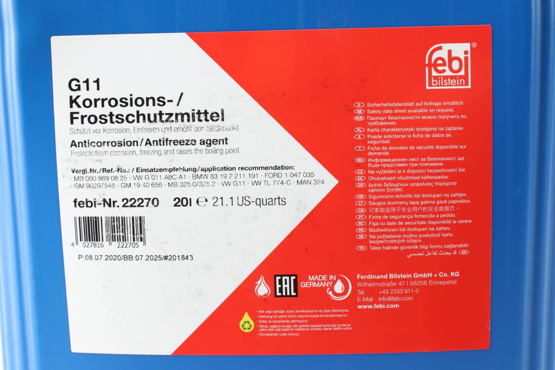 Антифриз (синій) G11 (20L) (MB325.0/325.2) (Концентрат)