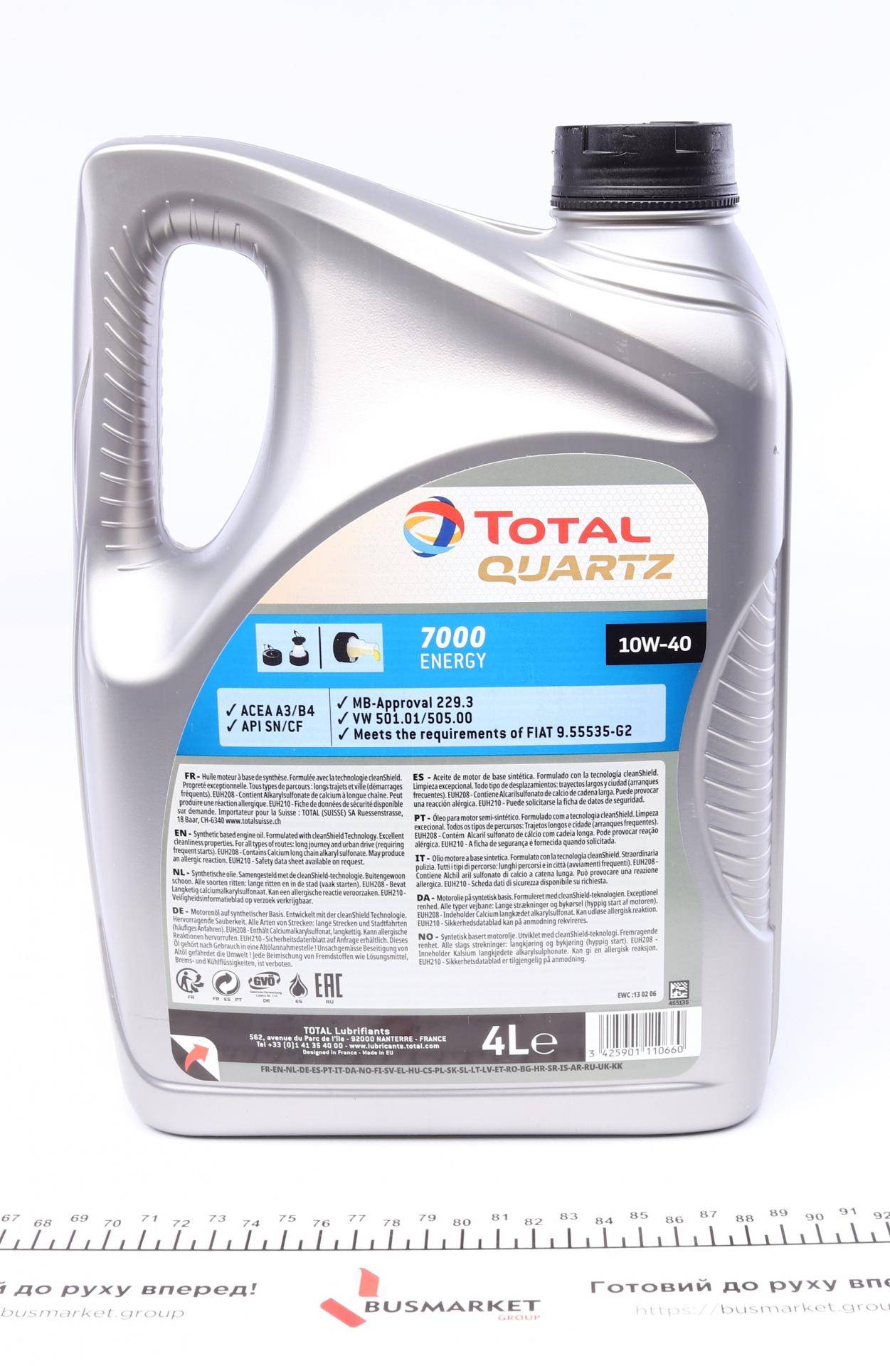 Олива 10W40 Quartz 7000 Energy (4L) (MB229.3/VW505.00) (201536/167638)