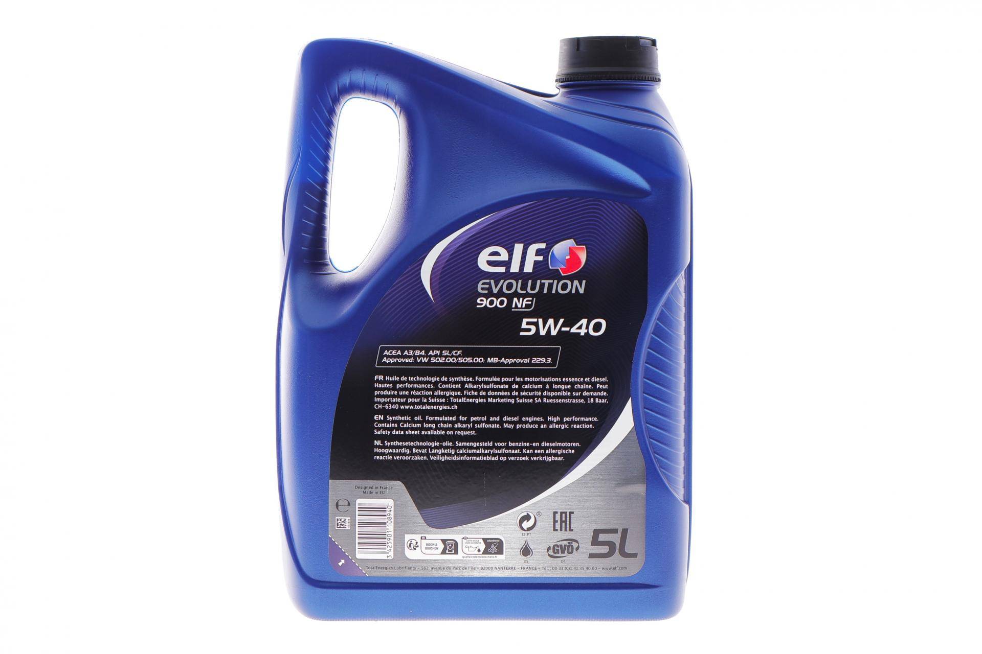 Олива 5W40 Evolution 900 NF (5L) (458984) (B4/A3/CF/SL/MB 229.3/VW502.00/505.00/PORSCHE A40)