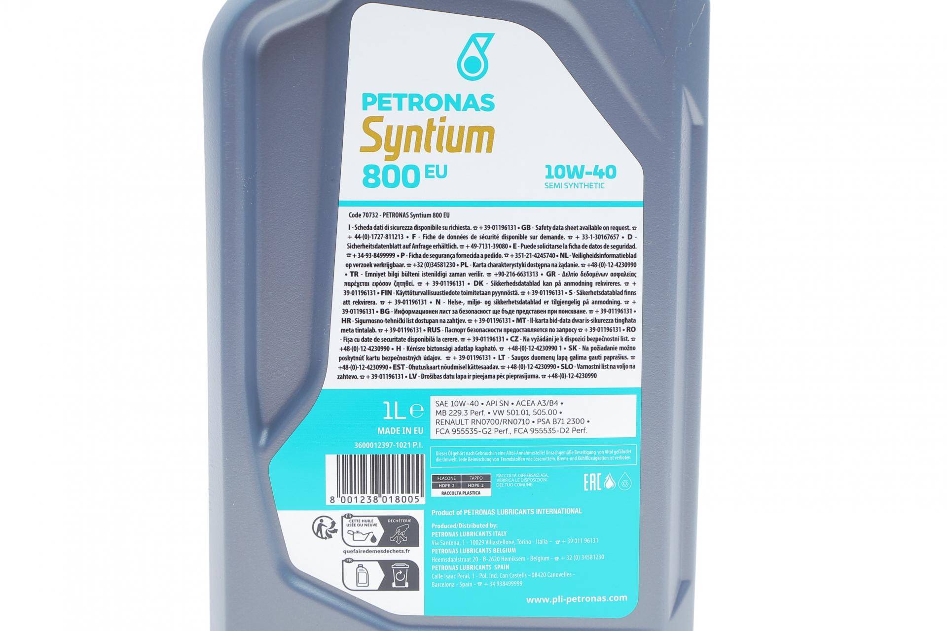 Олива 10W40 SYNTIUM 800 EU (1L) (ACEA A3/B4/API SN/MB 229.3/VW 501.01/505.00/RN0700/RN0710)