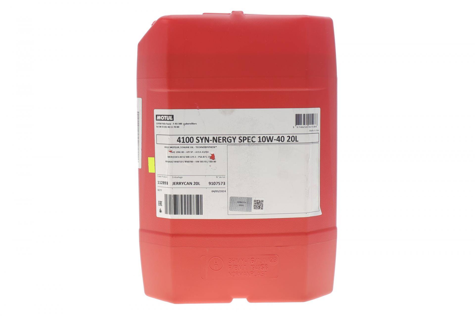 Олива 10W40 4100 Syn-nergy Spec (20L) (MB 229.3/RN0710/RN0700/PSA B71 2300/VW 501 01/VW505 00) (112893)