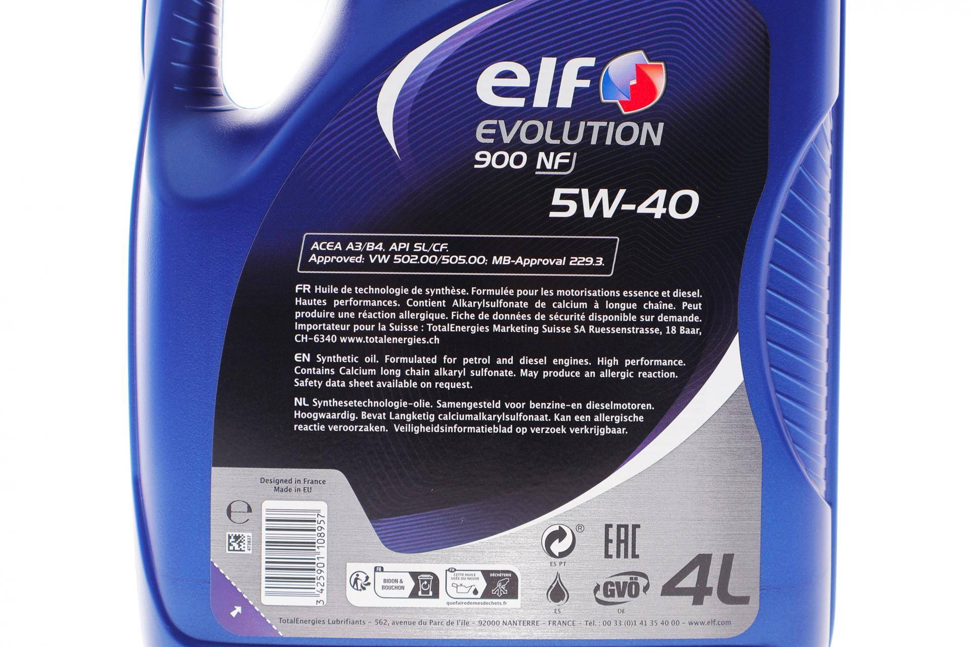 Олива 5W40 Evolution 900 NF (4L) (B4, A3/CF, SL/MB 229.3/VW 502.00, 505.00/PORSCHE A40.)