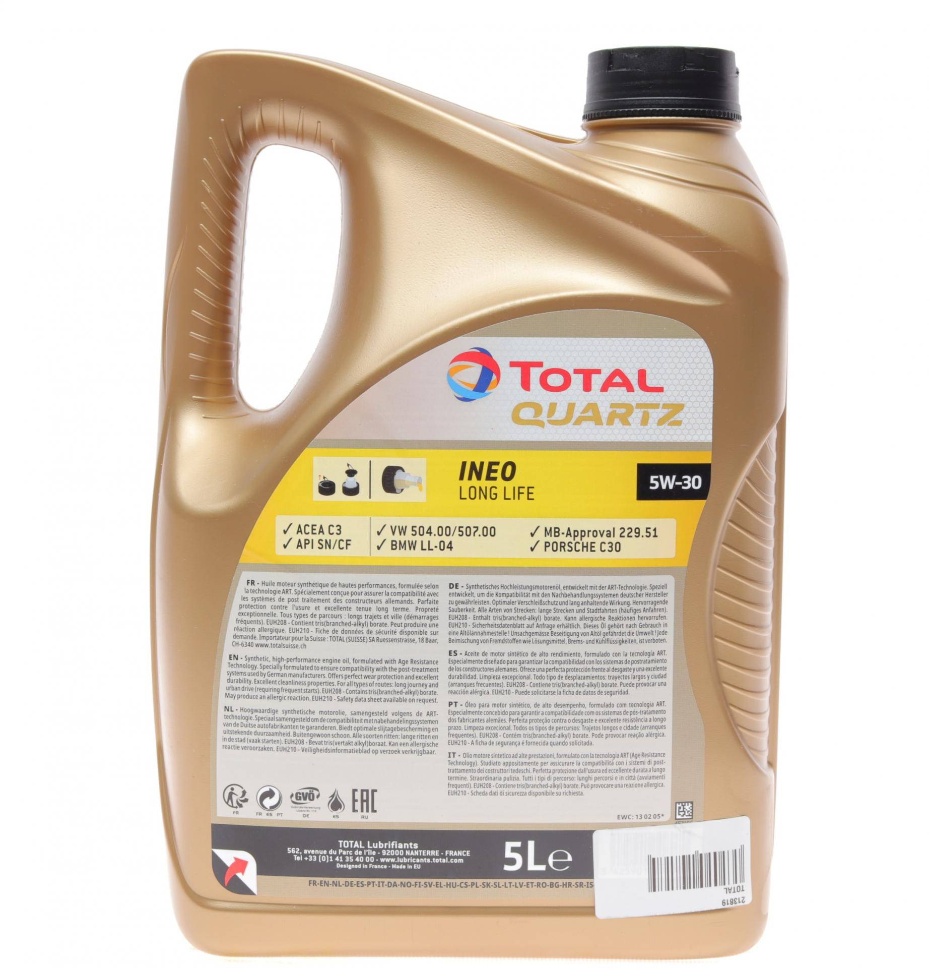 Олива 5W30 Quartz INEO LL (5L) (VW504.00/507.00) 181712