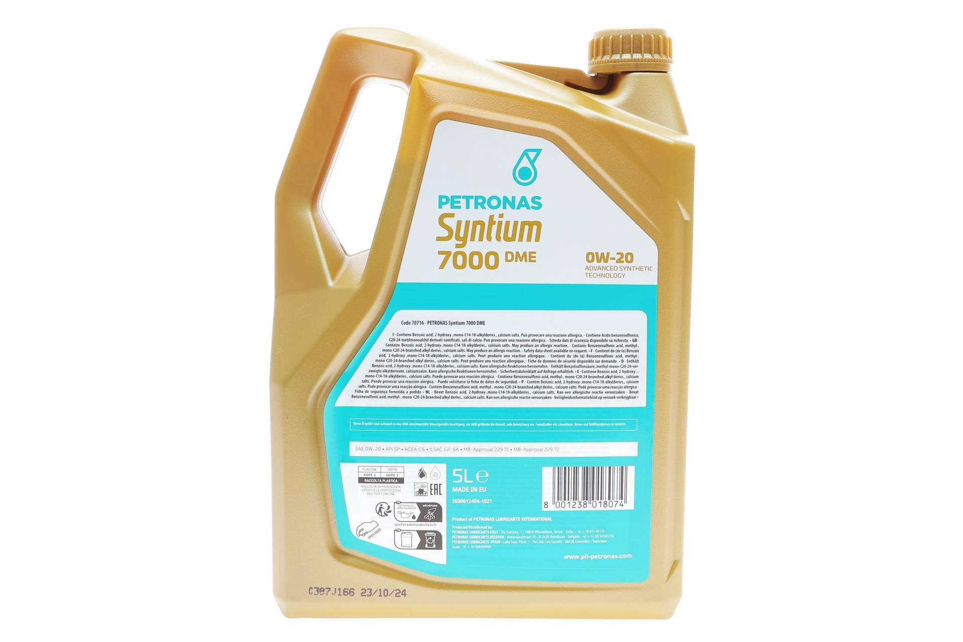 Олива 0W20 SYNTIUM 7000 DME (5L) (MB 229.71/MB 229.72) (API SP) (ILSAC GF-6A/ACEA C6)(з-на 71224M12EU)