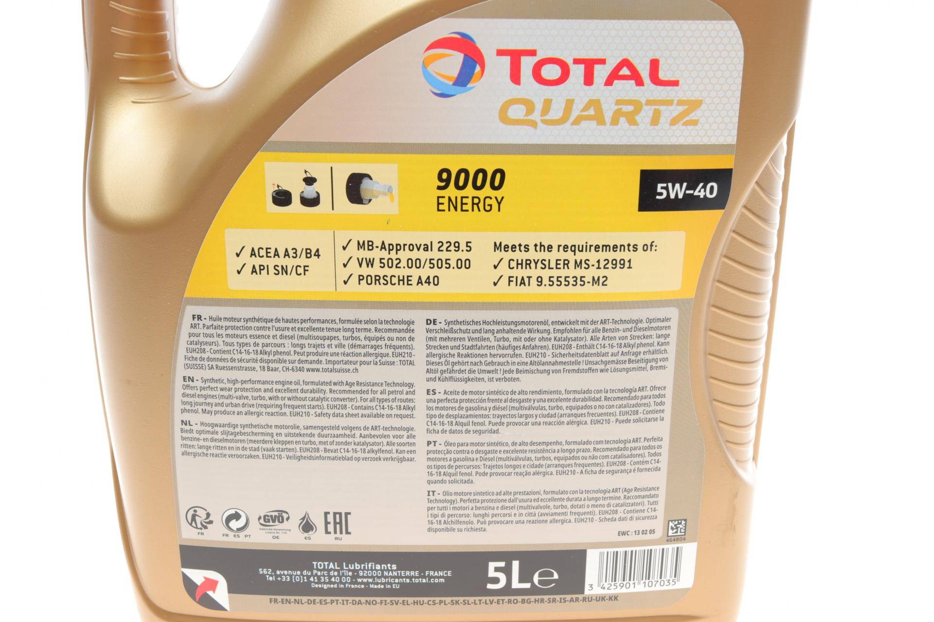 Олива 5W40 Quartz 9000 Energy (5L) (MB229.1/VW502.00/505.00) (156812)