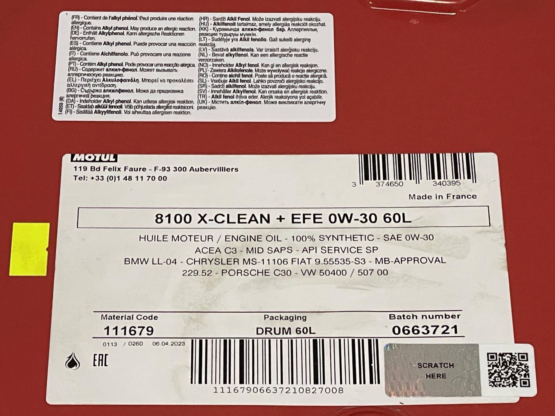 Олива 0W30 8100 X-clean+EFE (60L) (LL-04/VW 504 00/507 00/MB 229.52/Porsche C30) (111679)