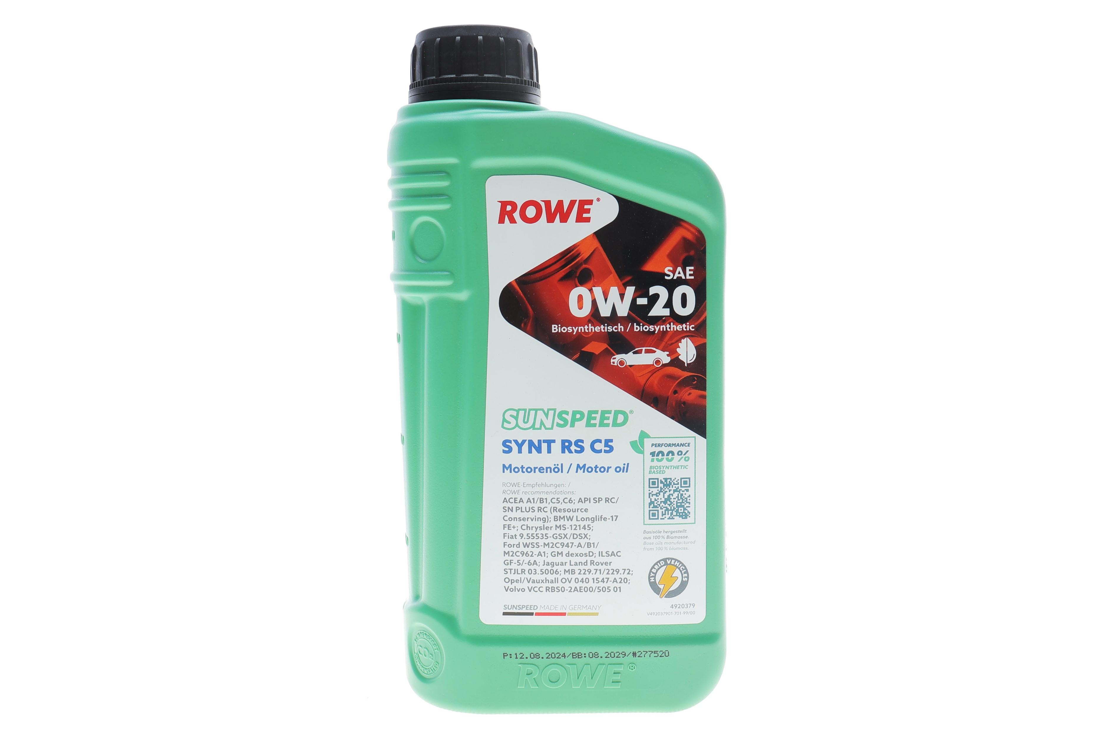 Олива 0W20 SUNSPEED SYNT RS C5 (1L) (ACEA A1/B1/C5/C6) (Longlife-17 FE+/MB 229.71/229.72/M2C962-A1)