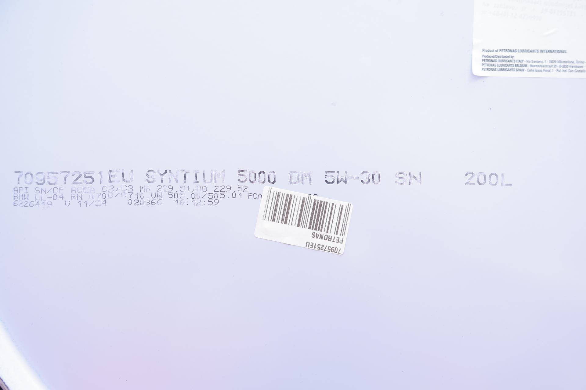 Олива 5W30 SYNTIUM 5000 DM (200L) (MB 229.51/MB 229.52/VW 505.00/505.01/LL-04/RN0700/RN0710)