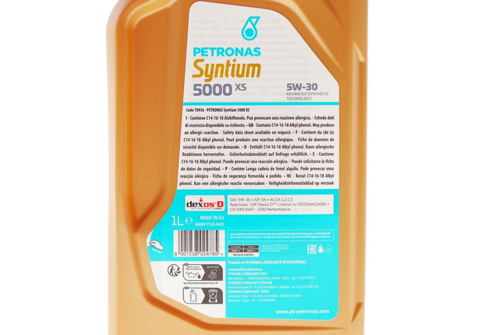 Олива 5W30 SYNTIUM 5000 XS (1L) GM Dexos 2 (API SN/ACEA C2/C3) заміна для 70660E18EU