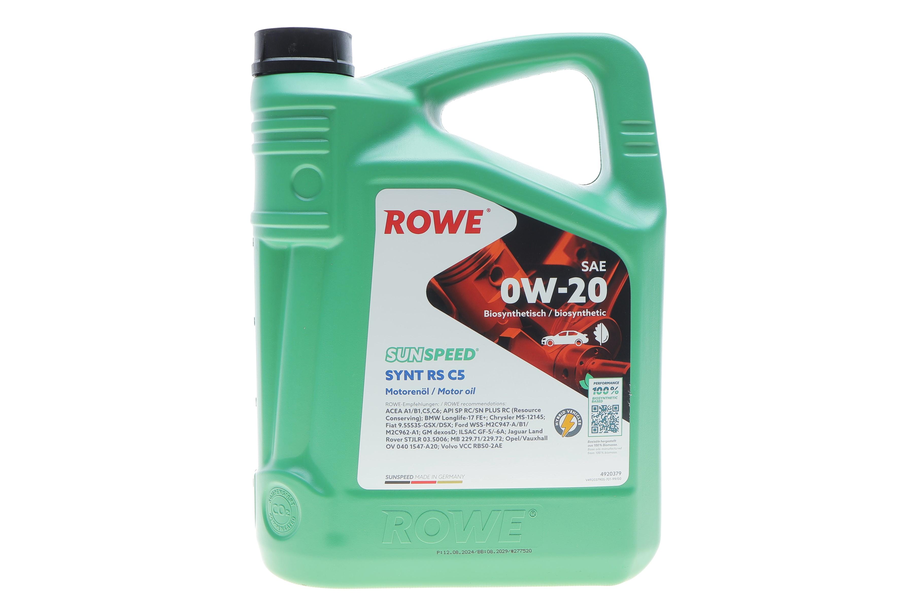 Олива 0W20 SUNSPEED SYNT RS C5 (5L) (ACEA A1/B1/C5/C6) (Longlife-17 FE+/MB 229.71/229.72/M2C962-A1)